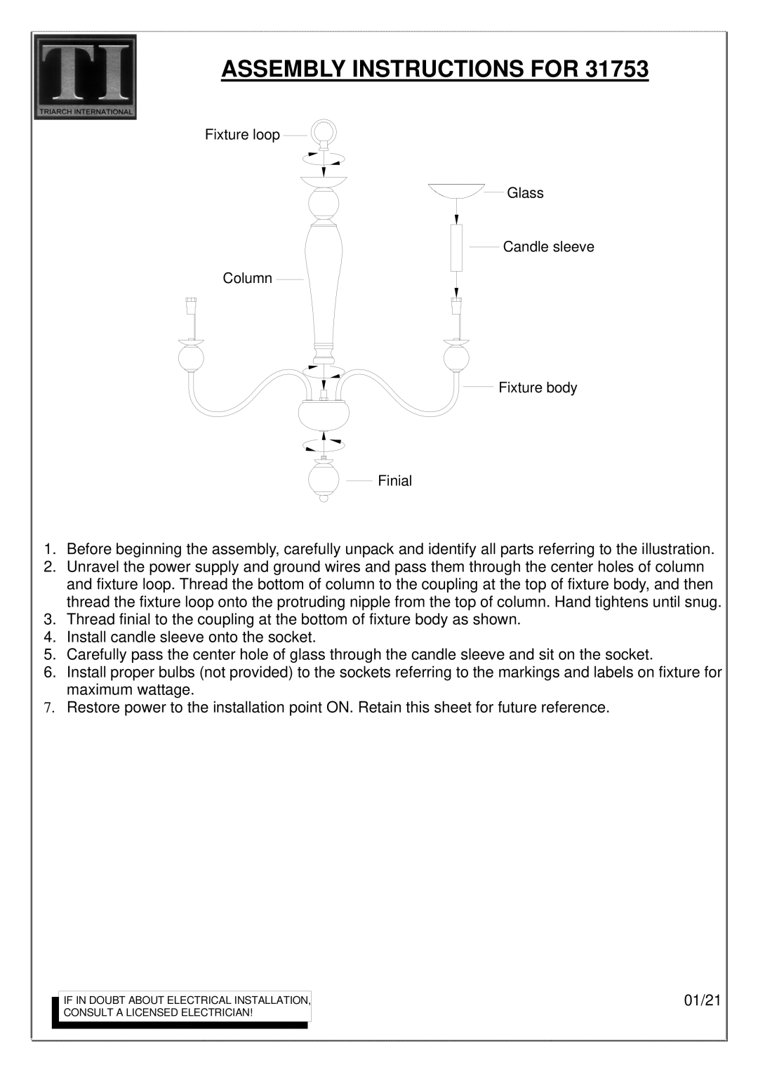 Triarch 31753 manual Assembly Instructions for 