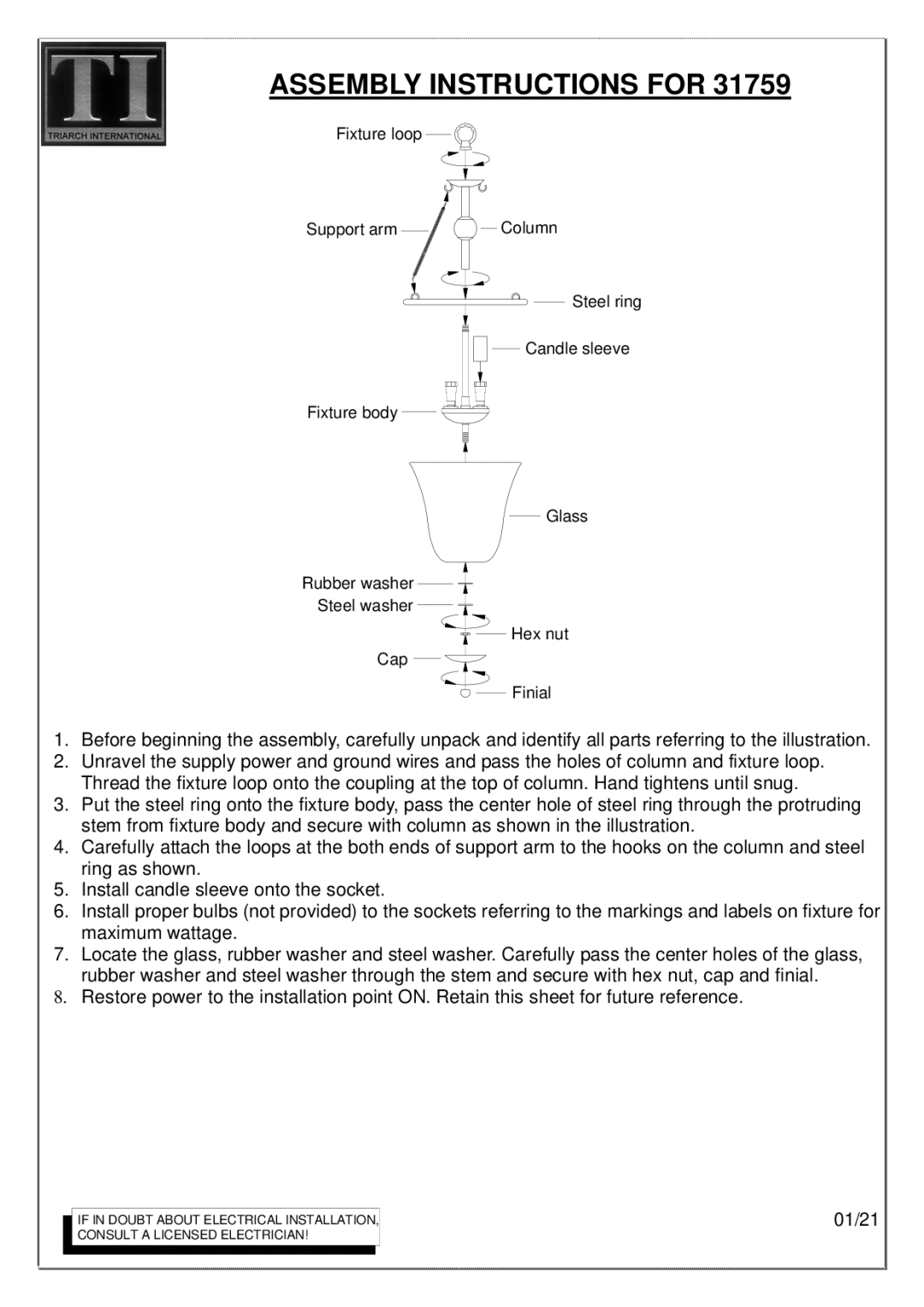 Triarch 31759 manual Assembly Instructions for 