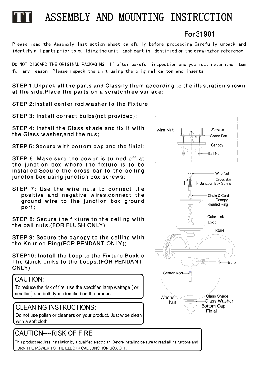 Triarch manual Assembly and Mounting Instruction, For31901 