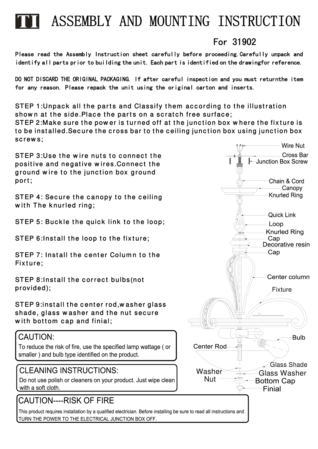 Triarch 31902 manual Assembly and Mounting Instruction, For 