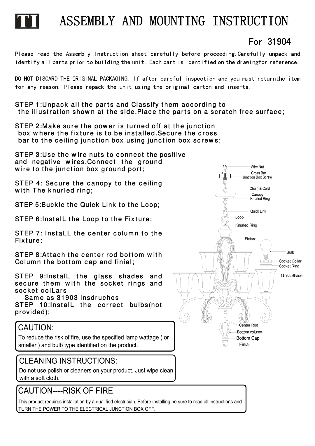 Triarch 31904 manual Assembly and Mounting Instruction, For 