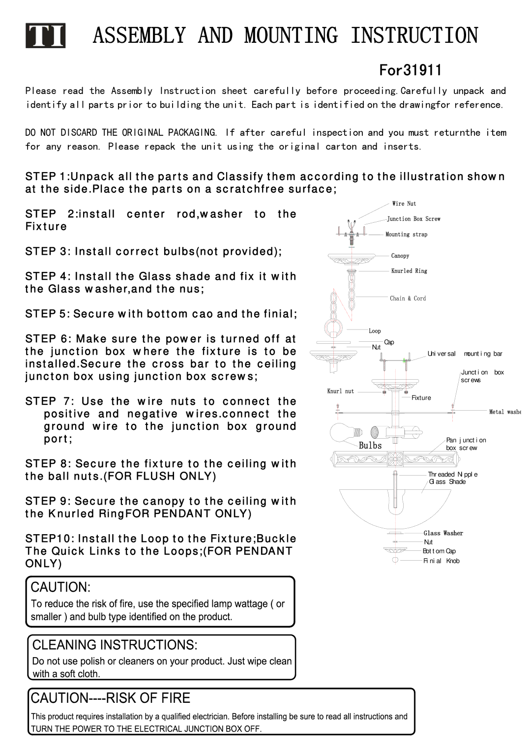 Triarch manual Assembly and Mounting Instruction, For31911 