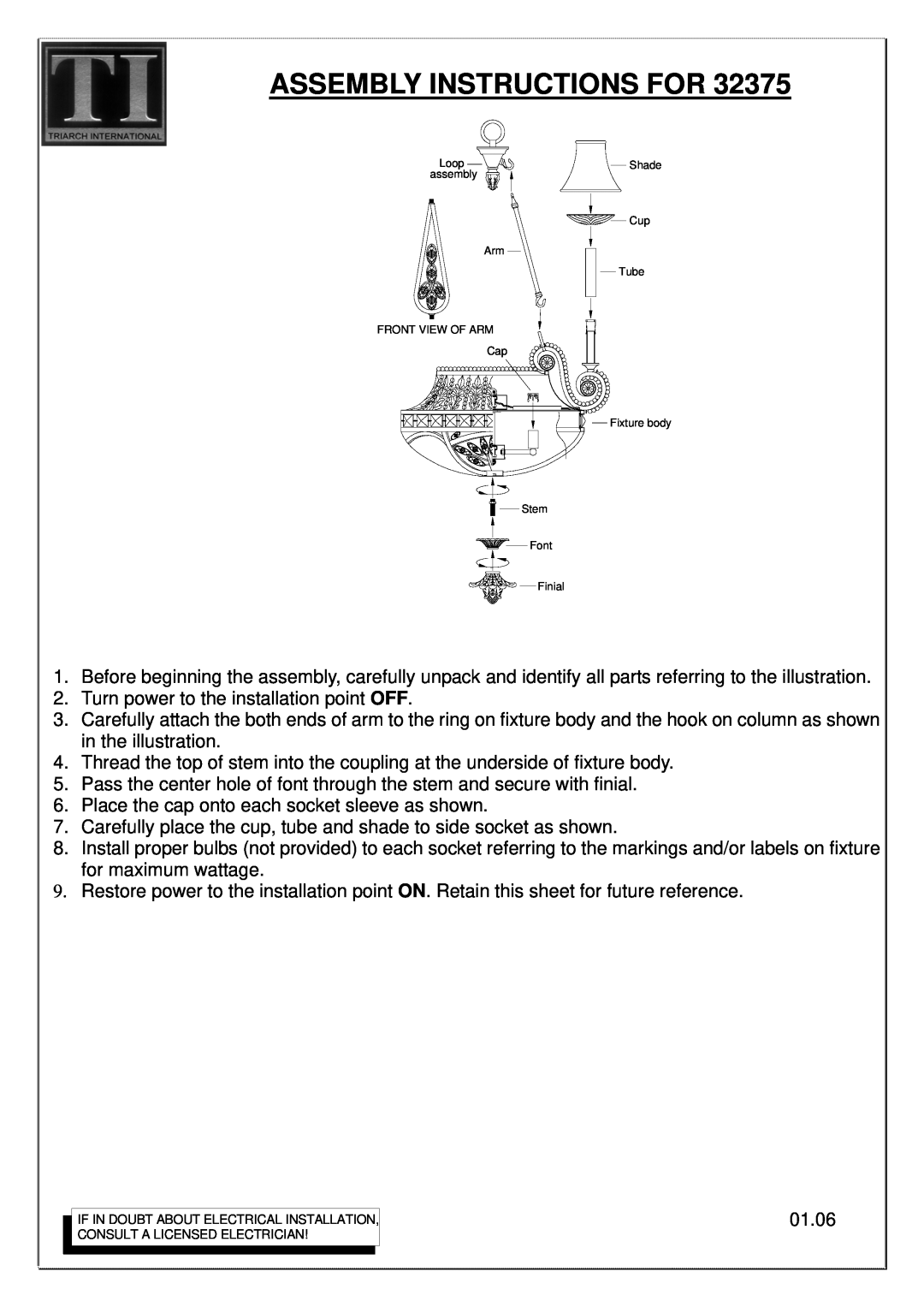 Triarch 32375 manual Assembly Instructions For 