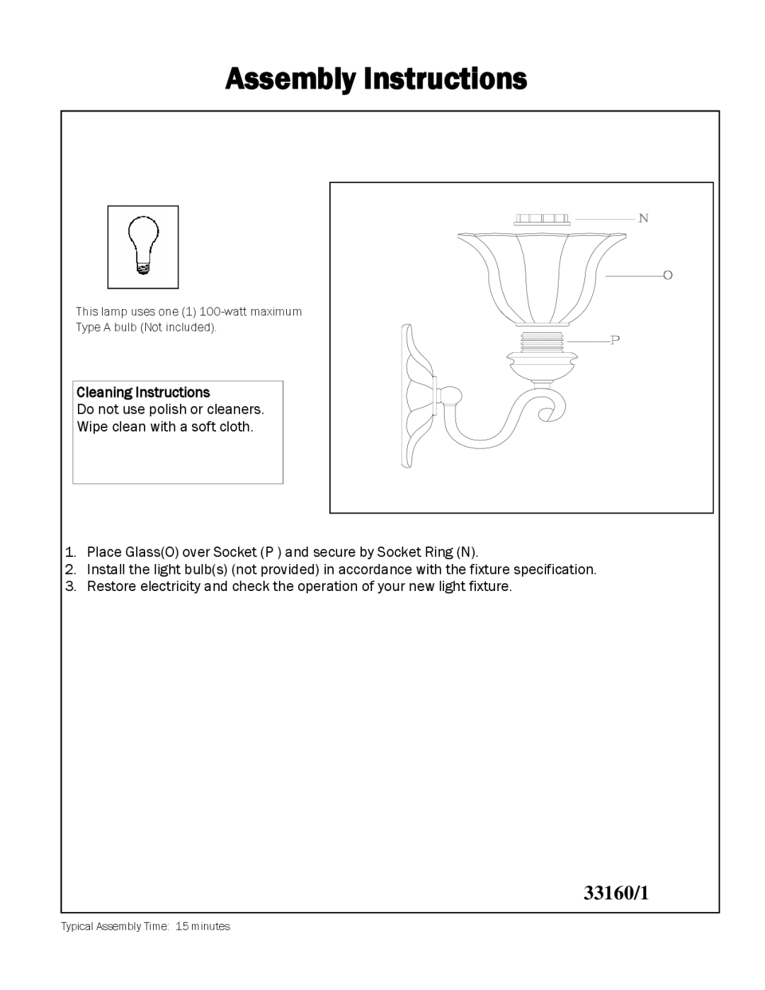 Triarch 33160/1 installation instructions Assembly Instructions, Cleaning Instructions 