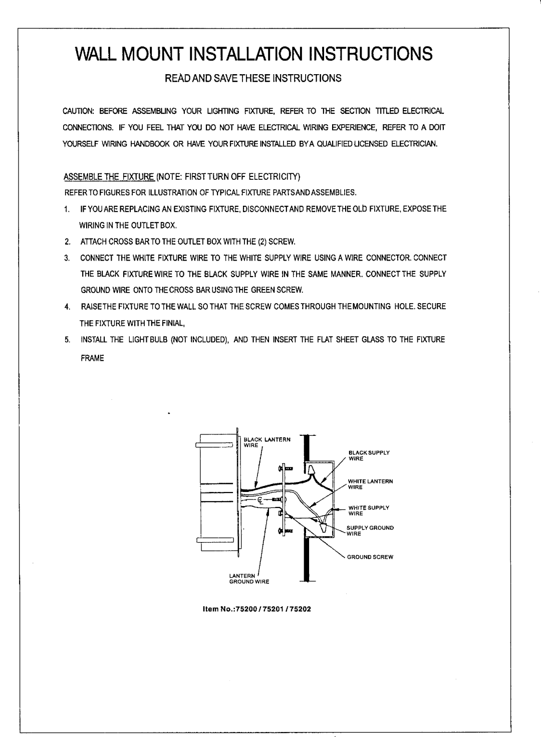 Triarch 75200, 75202, 75201 manual 