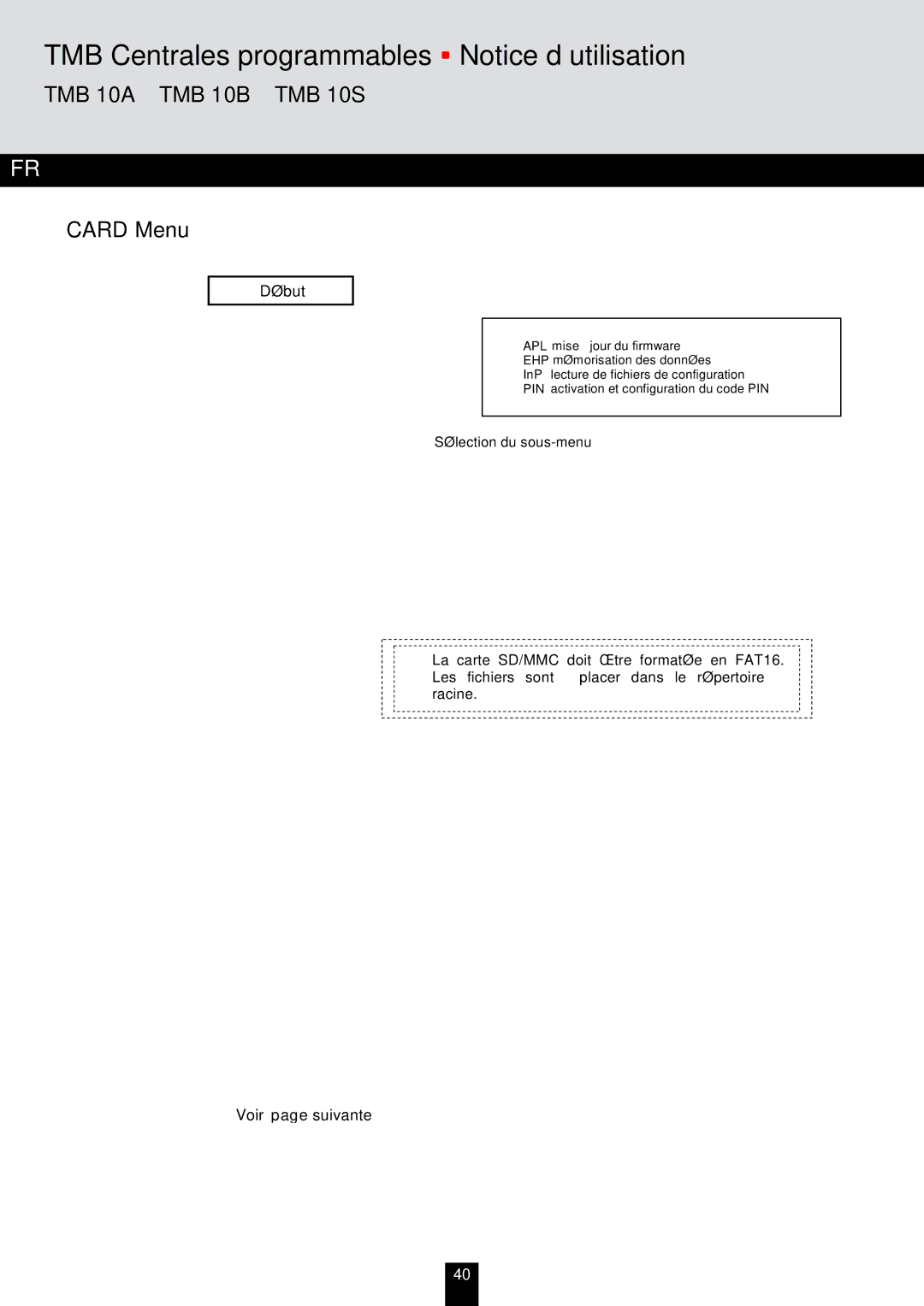 Triax 324576, 324577, 324575 manual Card Menu, Voir page suivante 