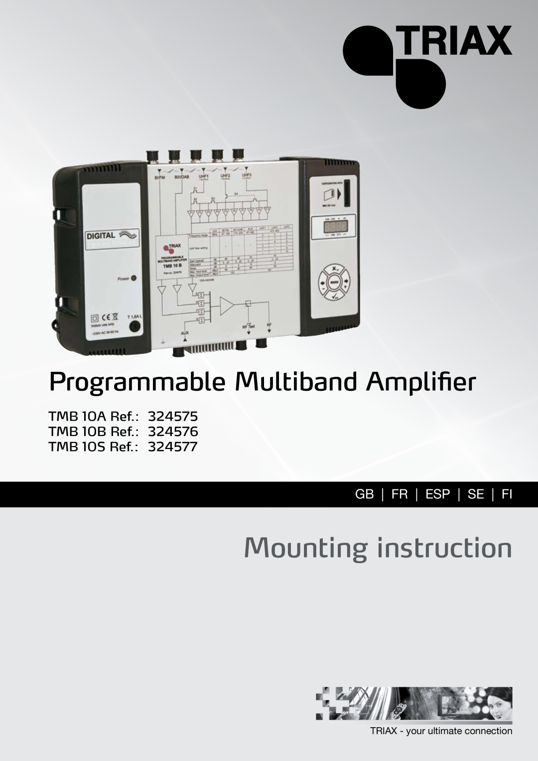 Triax 324576, 324577 manual Mounting instruction, Programmable Multiband Amplifier, TMB 10A Ref. TMB 10B Ref. TMB 10S Ref 