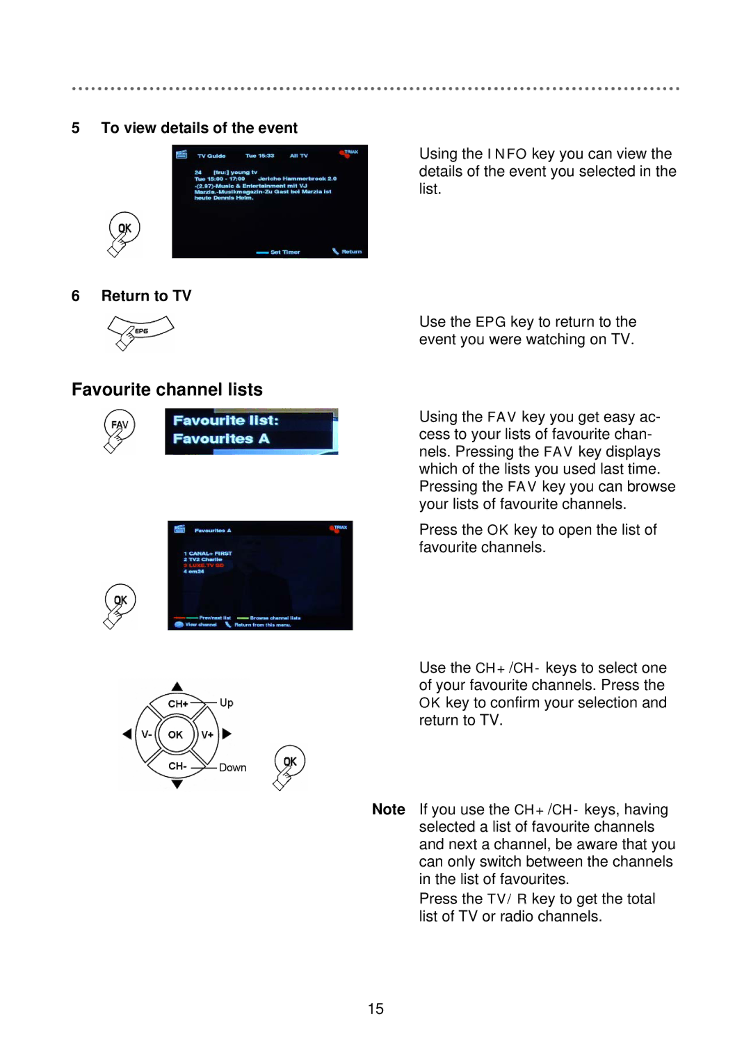 Triax C-HD415 CX manual Favourite channel lists 