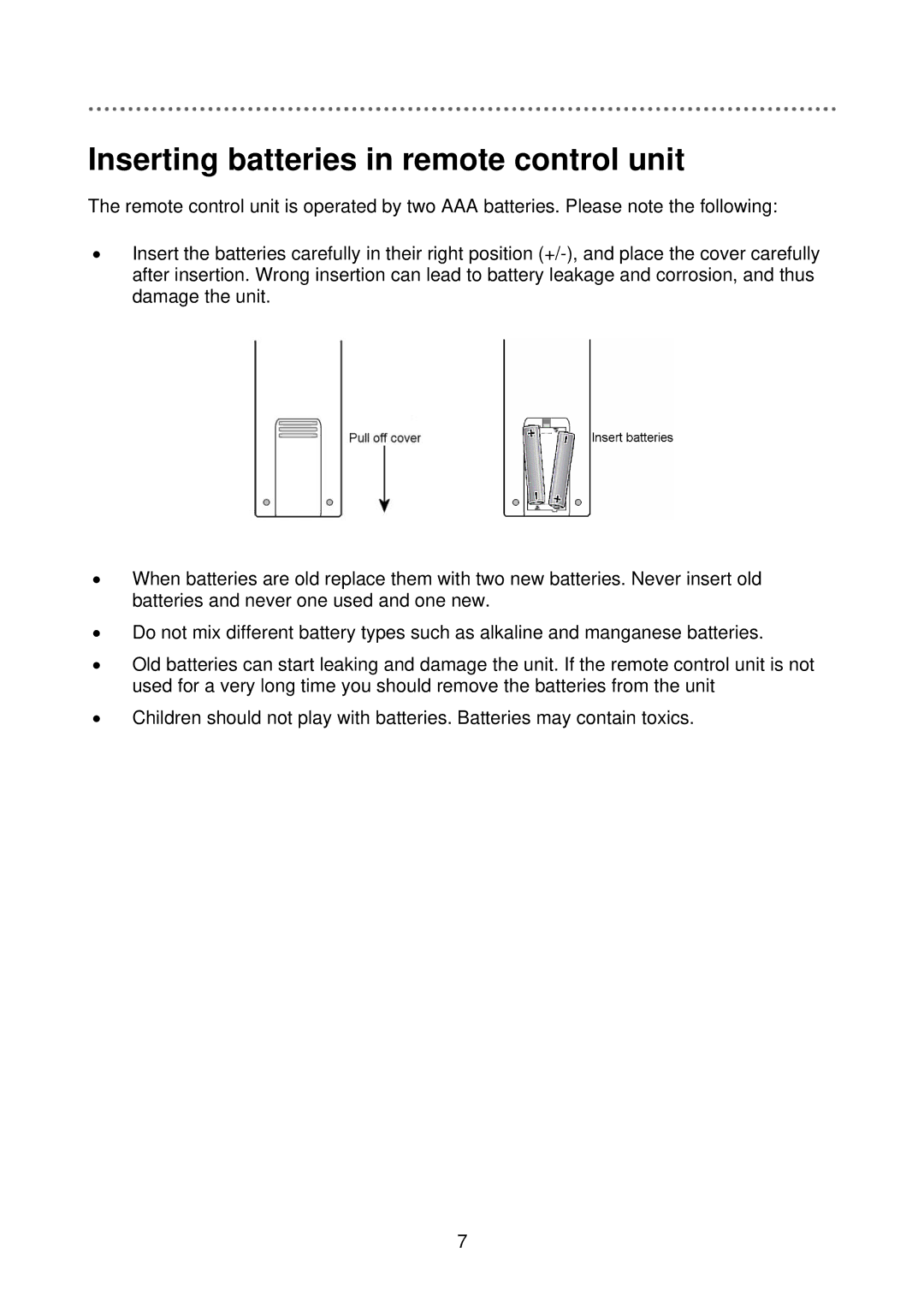 Triax C-HD415 CX manual Inserting batteries in remote control unit 