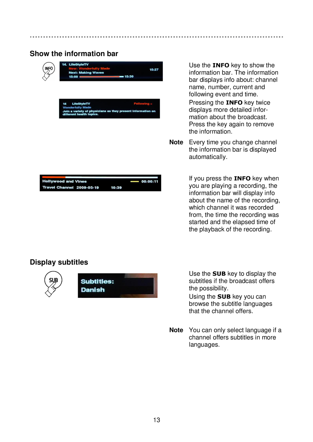 Triax C-HD417 CX manual Show the information bar, Display subtitles 