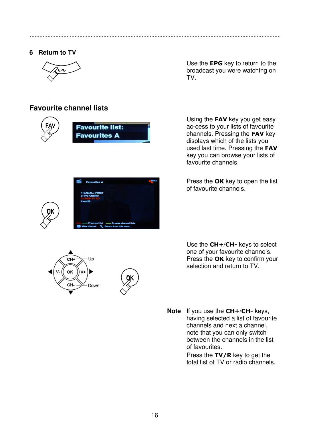 Triax C-HD417 CX manual Favourite channel lists 