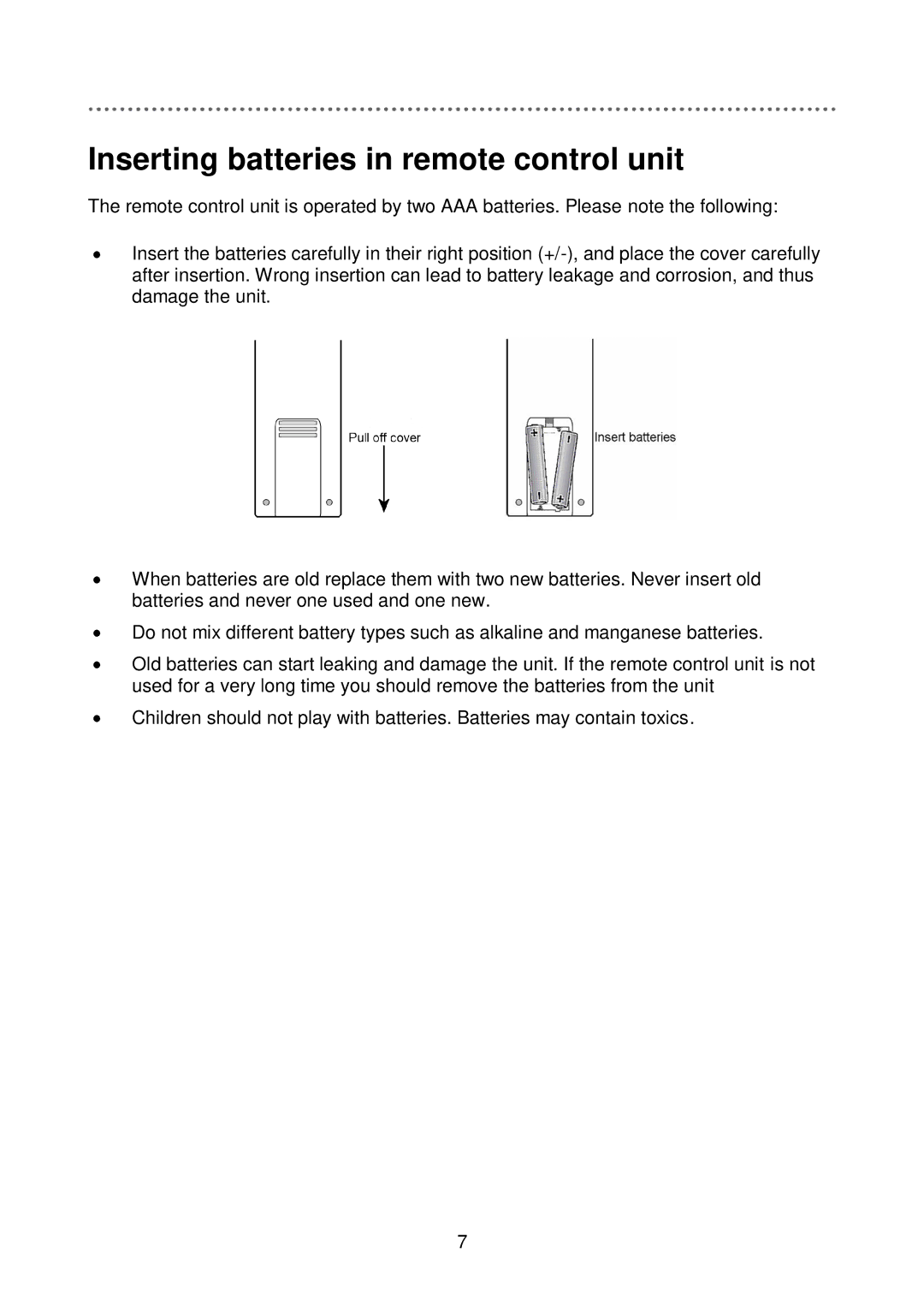 Triax C-HD417 CX manual Inserting batteries in remote control unit 