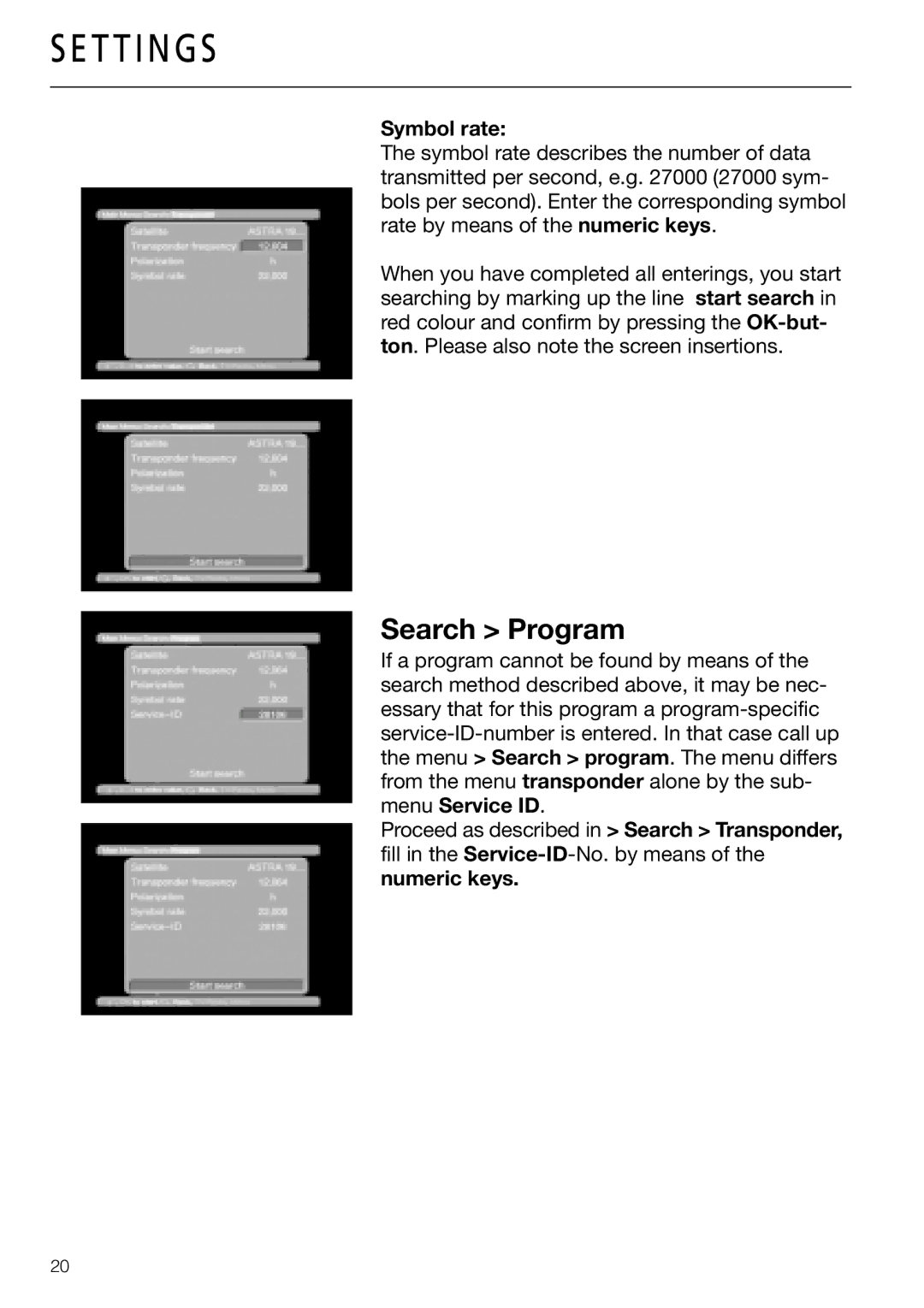 Triax DVB 63S, DVB 65S user manual Search Program, Symbol rate 