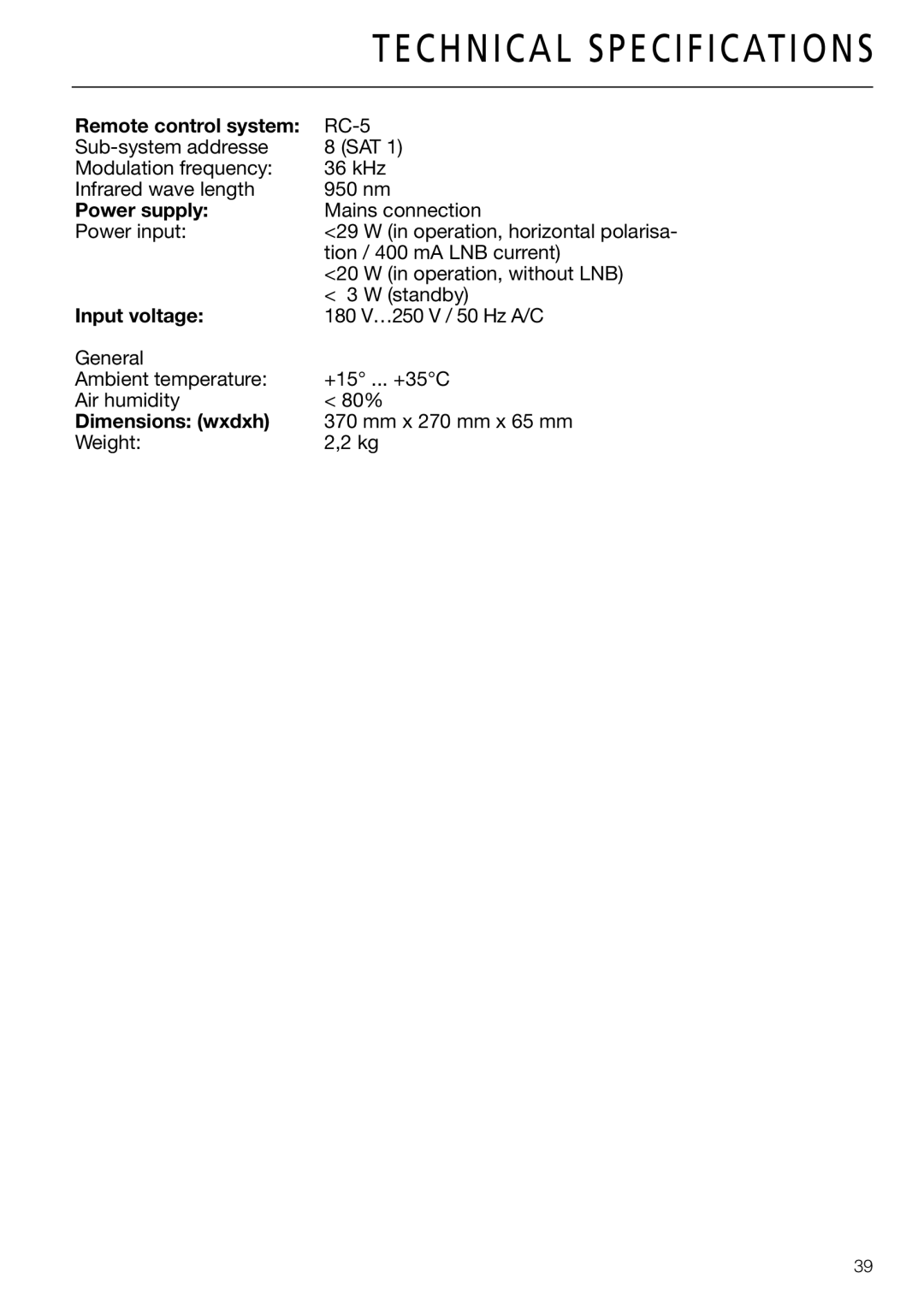 Triax DVB 65S, DVB 63S user manual Remote control system 