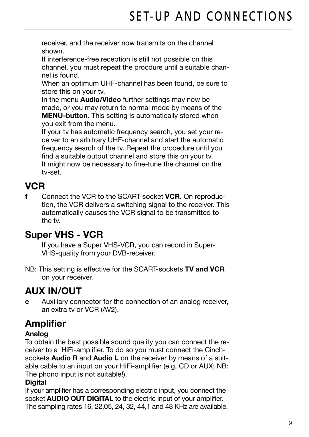 Triax DVB 65S, DVB 63S user manual Super VHS VCR, Amplifier, Analog, Digital 