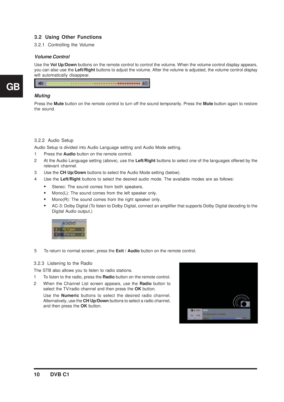 Triax DVB C1 manual Using Other Functions, Volume Control, Muting 