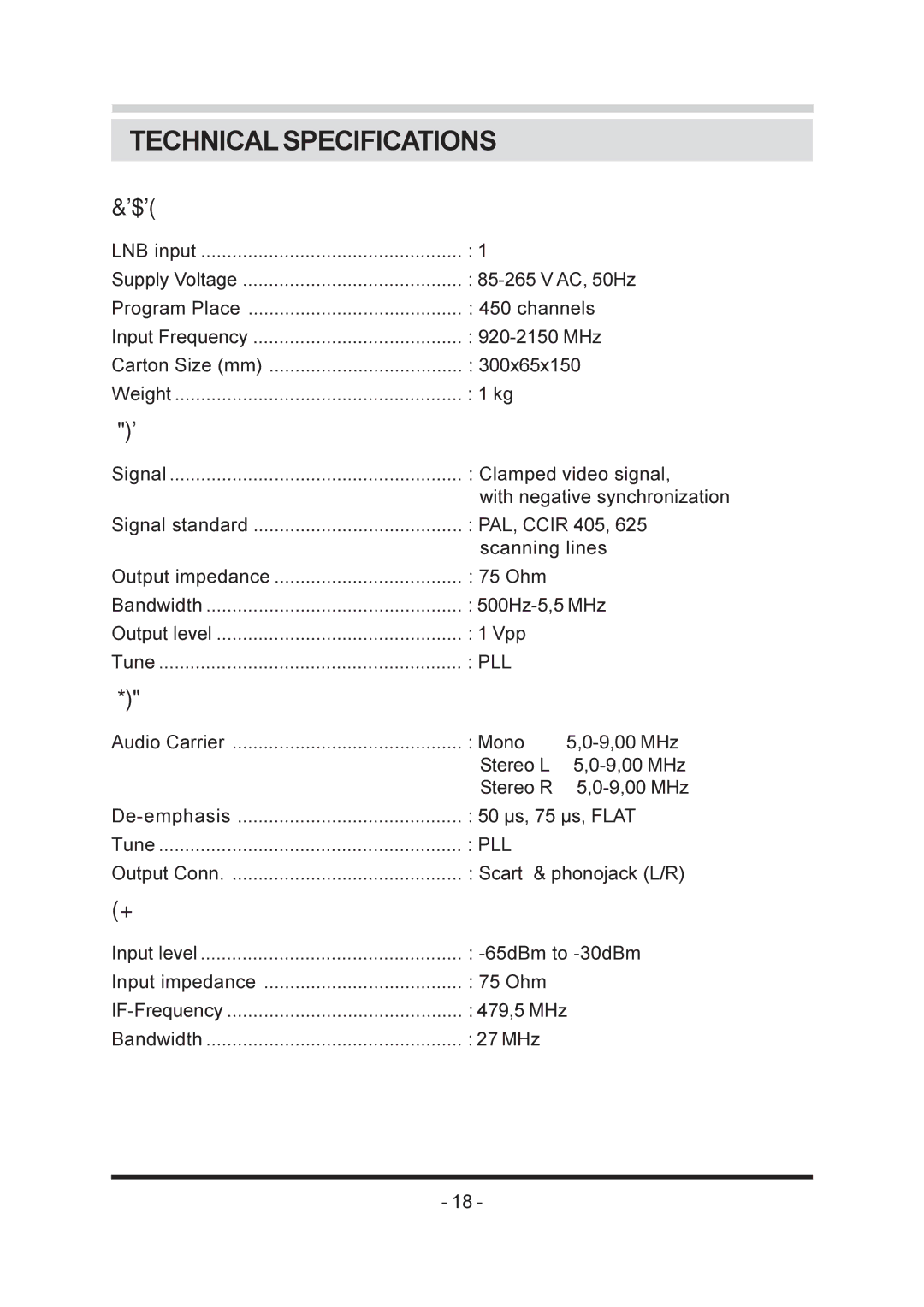 Triax SR-26 manual Technicalspecifications, General 