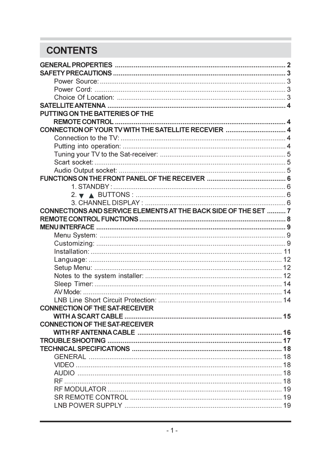 Triax SR-26 manual Contents 