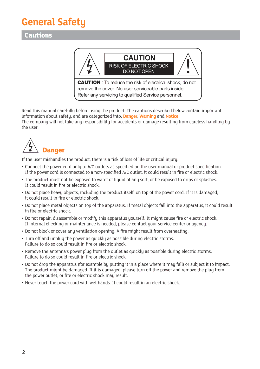 Triax SR 322 manual General Safety, Risk of Electric Shock Do not Open 