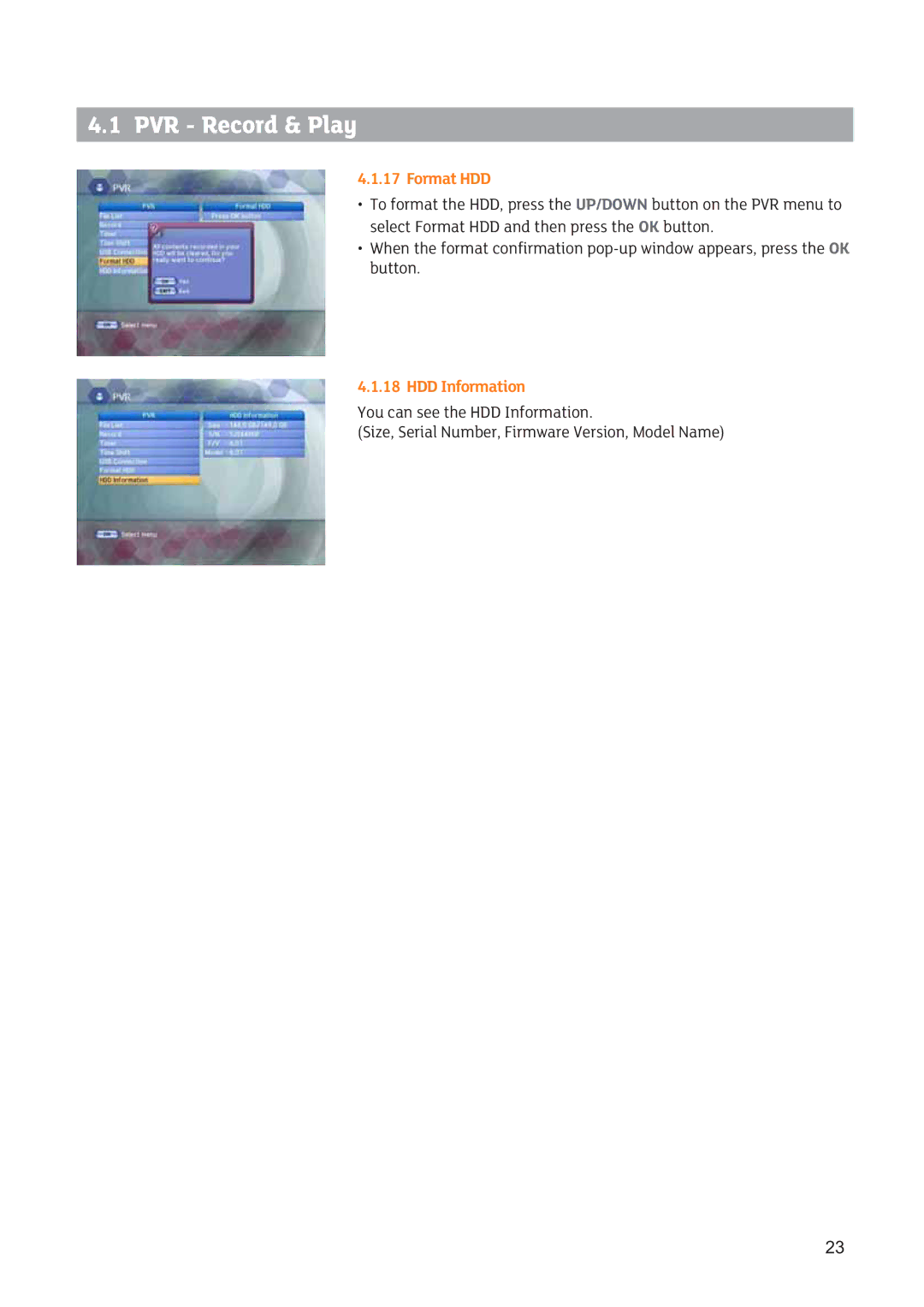 Triax SR 322 manual Format HDD, HDD Information 