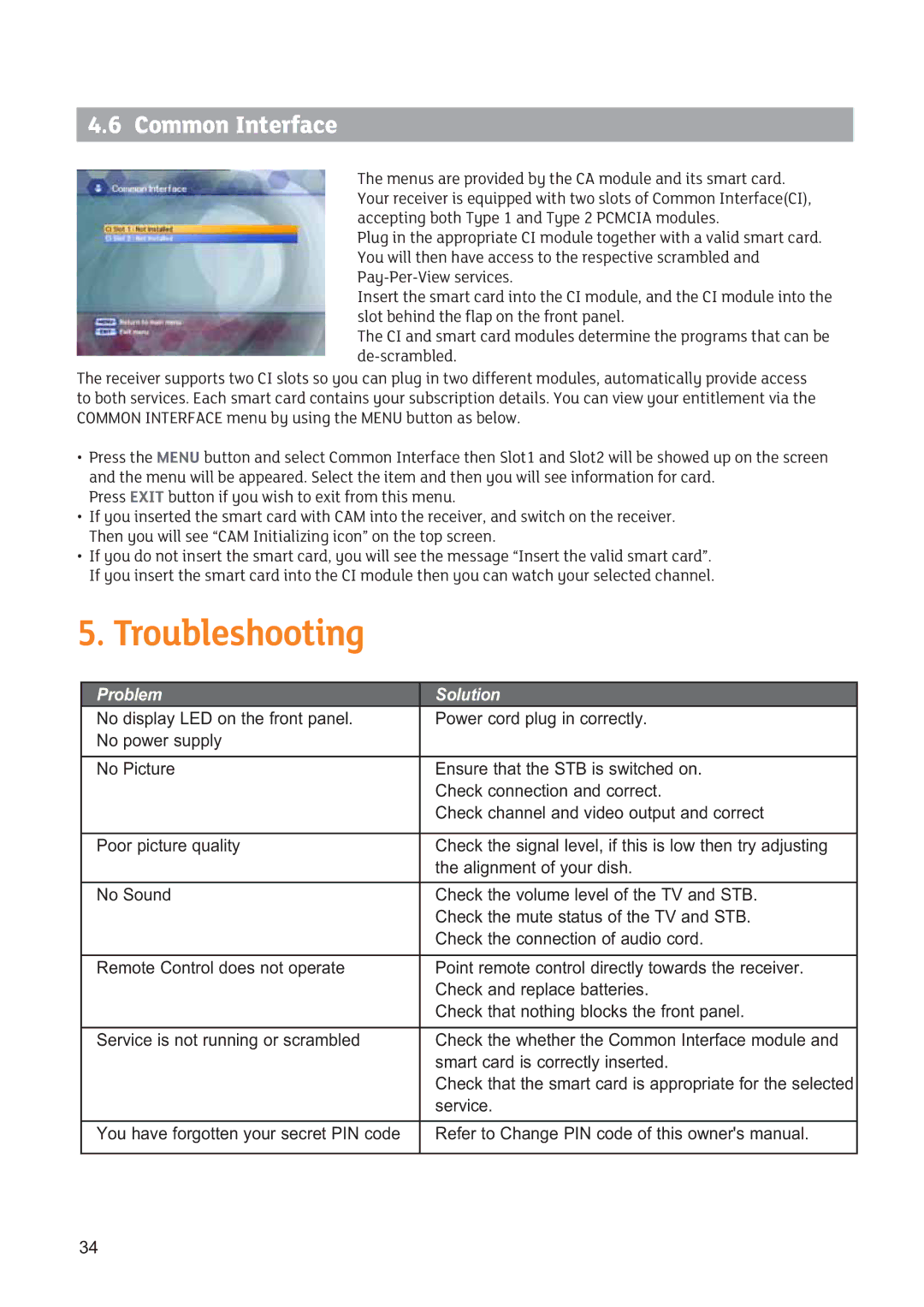 Triax SR 322 manual Troubleshooting, Common Interface 