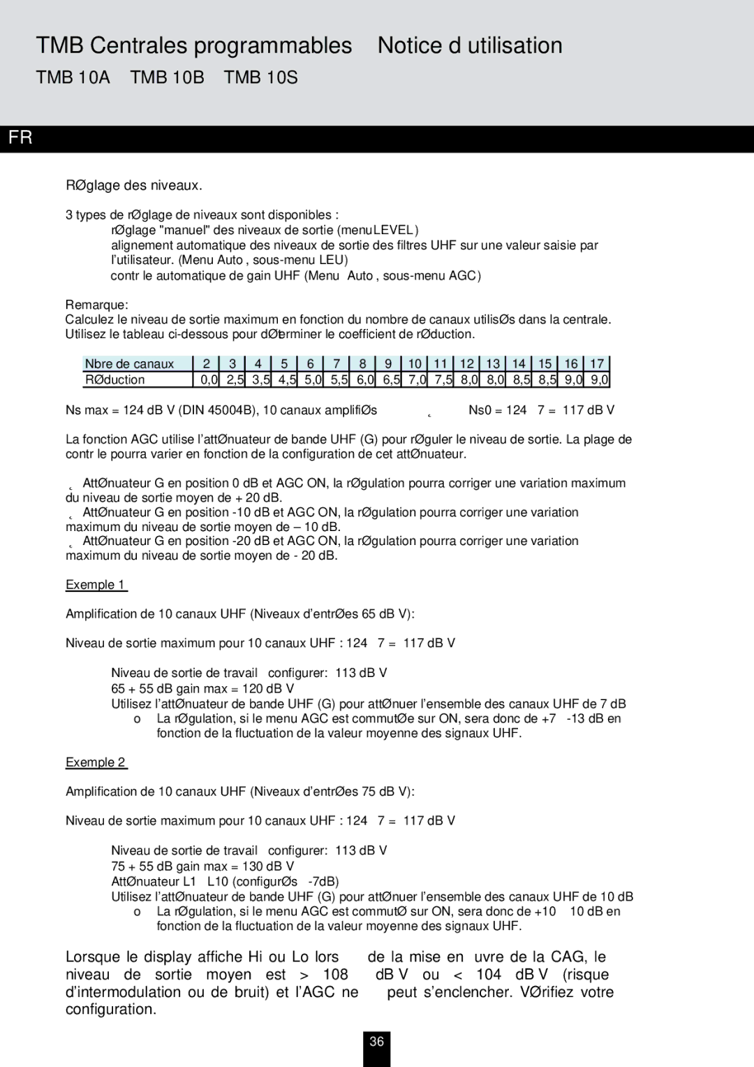 Triax TMB 10A, TMB 10S, TMB 10B manual Remarque, Exemple 