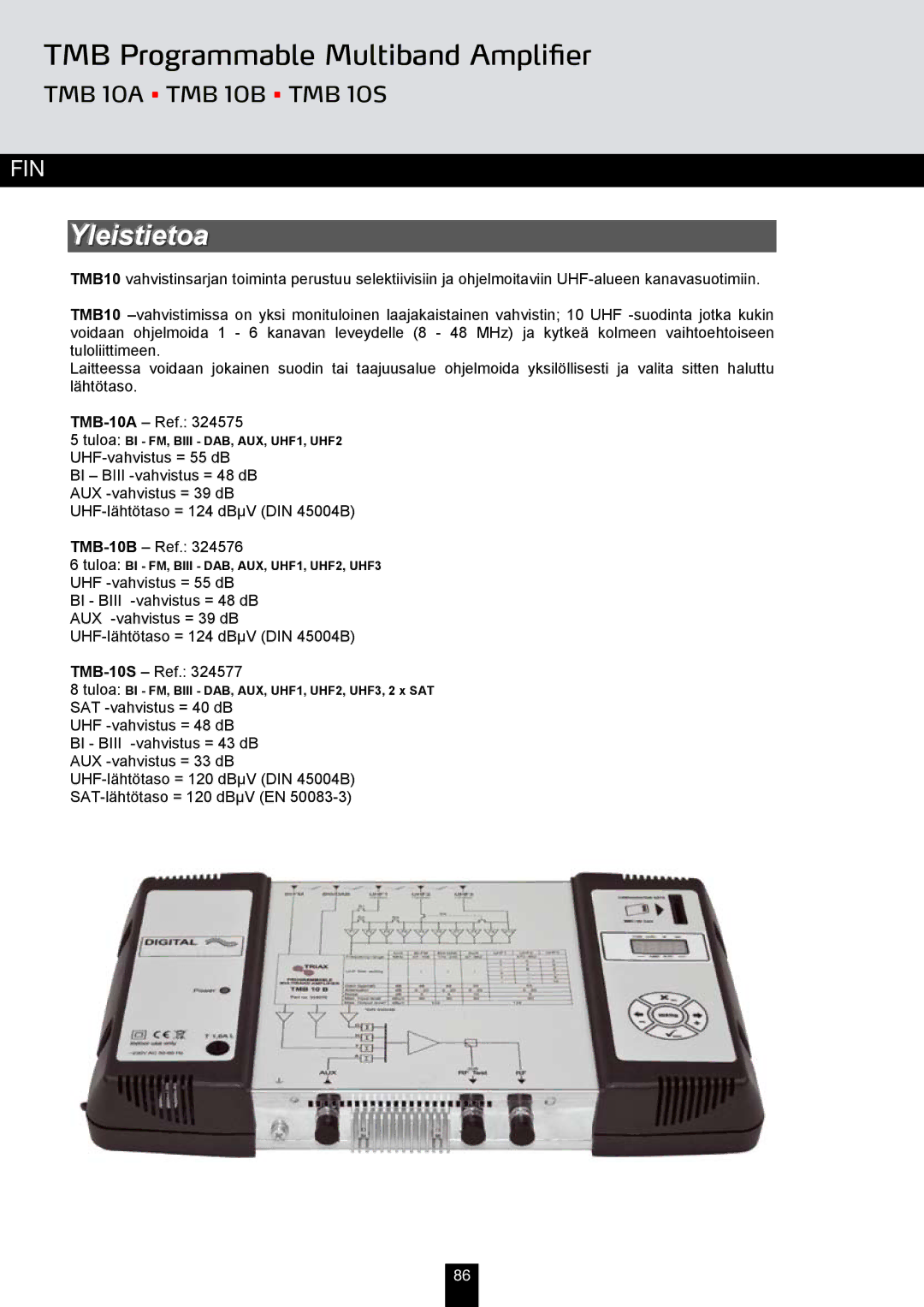 Triax TMB 10B, TMB 10A, TMB 10S manual Yleistietoa 