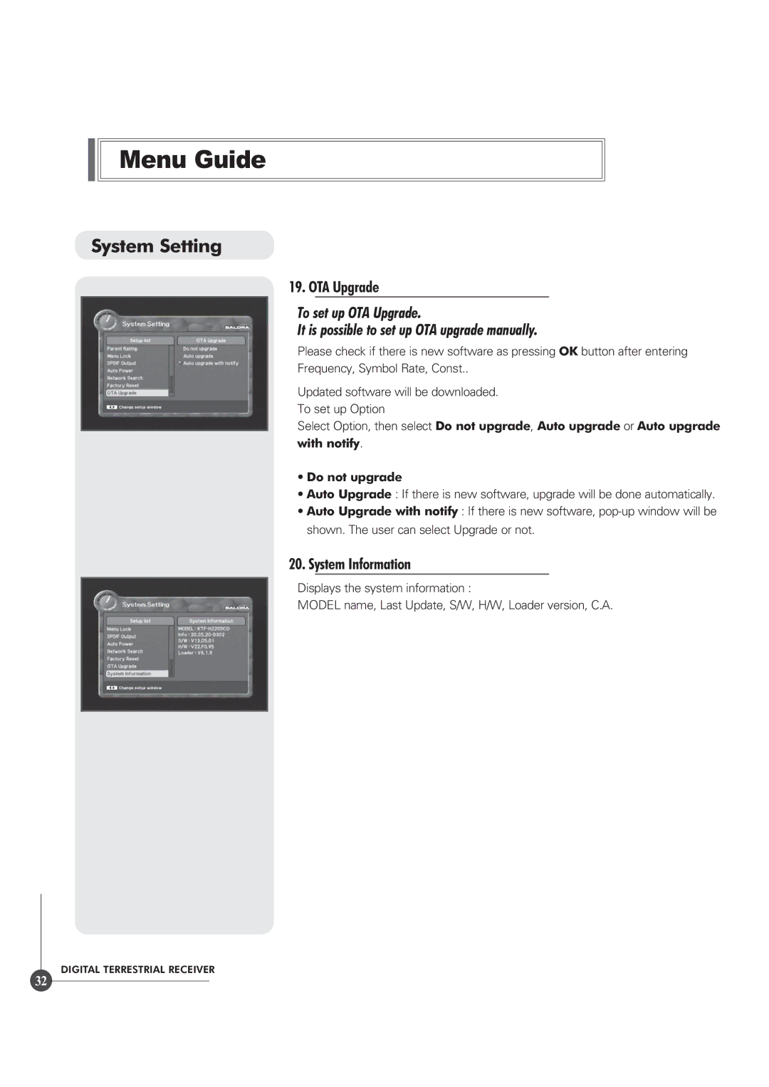 Triax TR 305 manual OTA Upgrade, System Information 