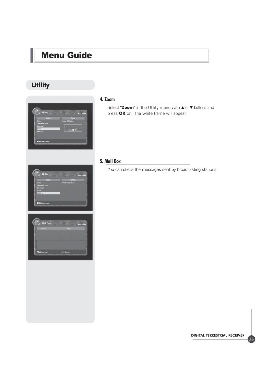 Triax TR 305 manual Zoom, Mail Box 