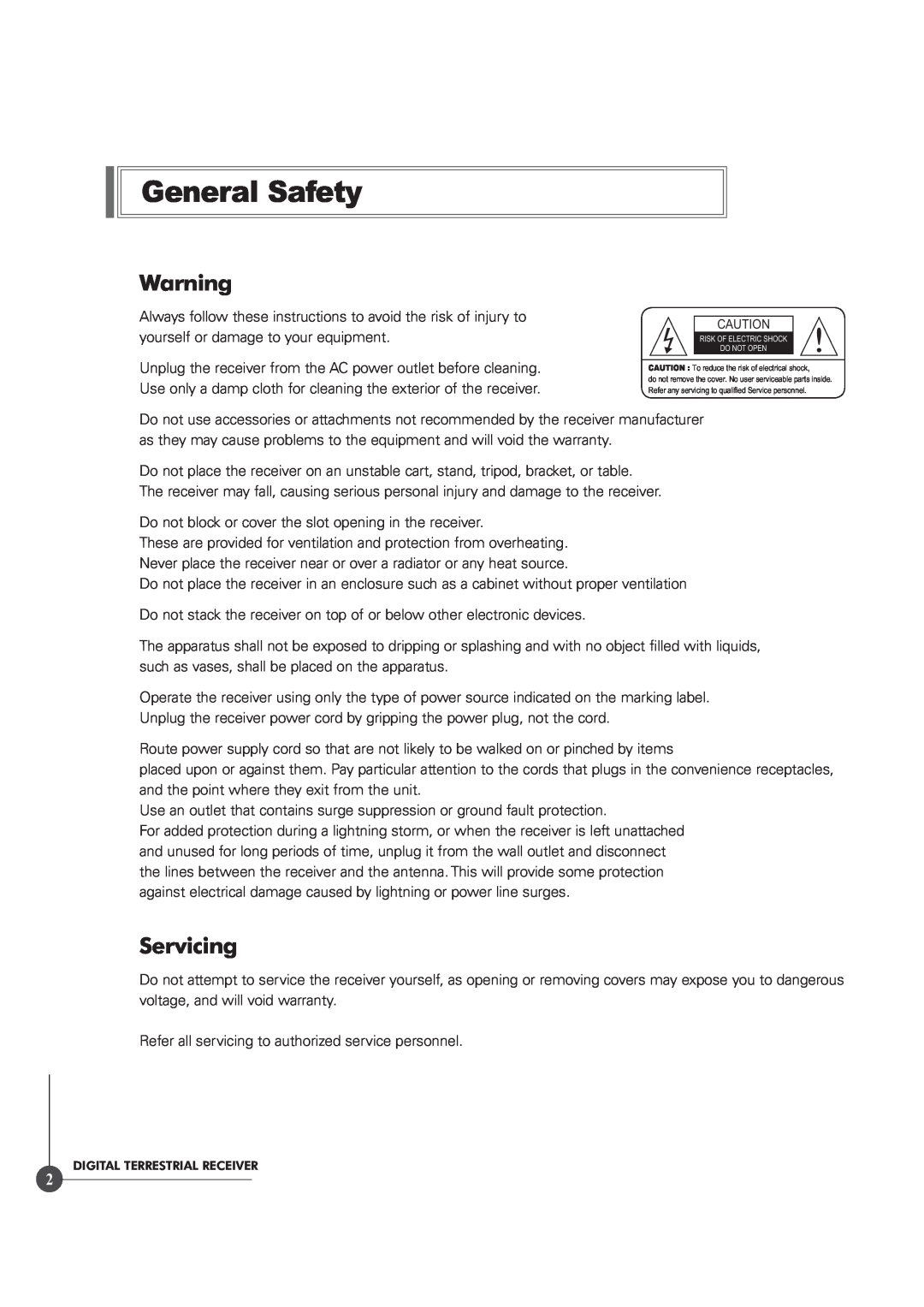 Triax TR 305 manual General Safety, Servicing 