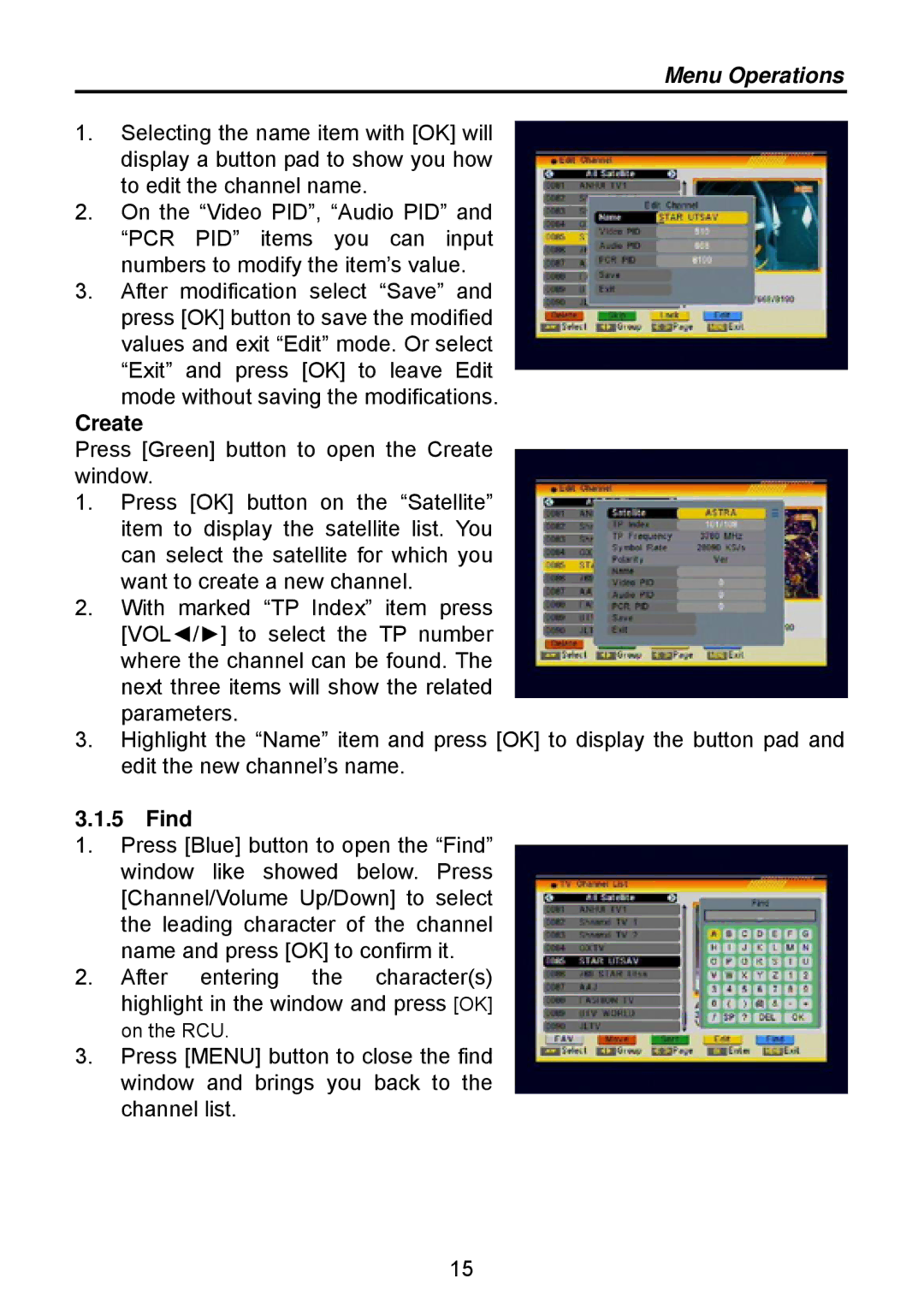 Triax TSR 1000 manual Create, Find 