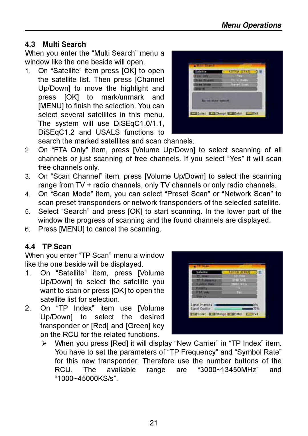 Triax TSR 1000 manual Multi Search, TP Scan 