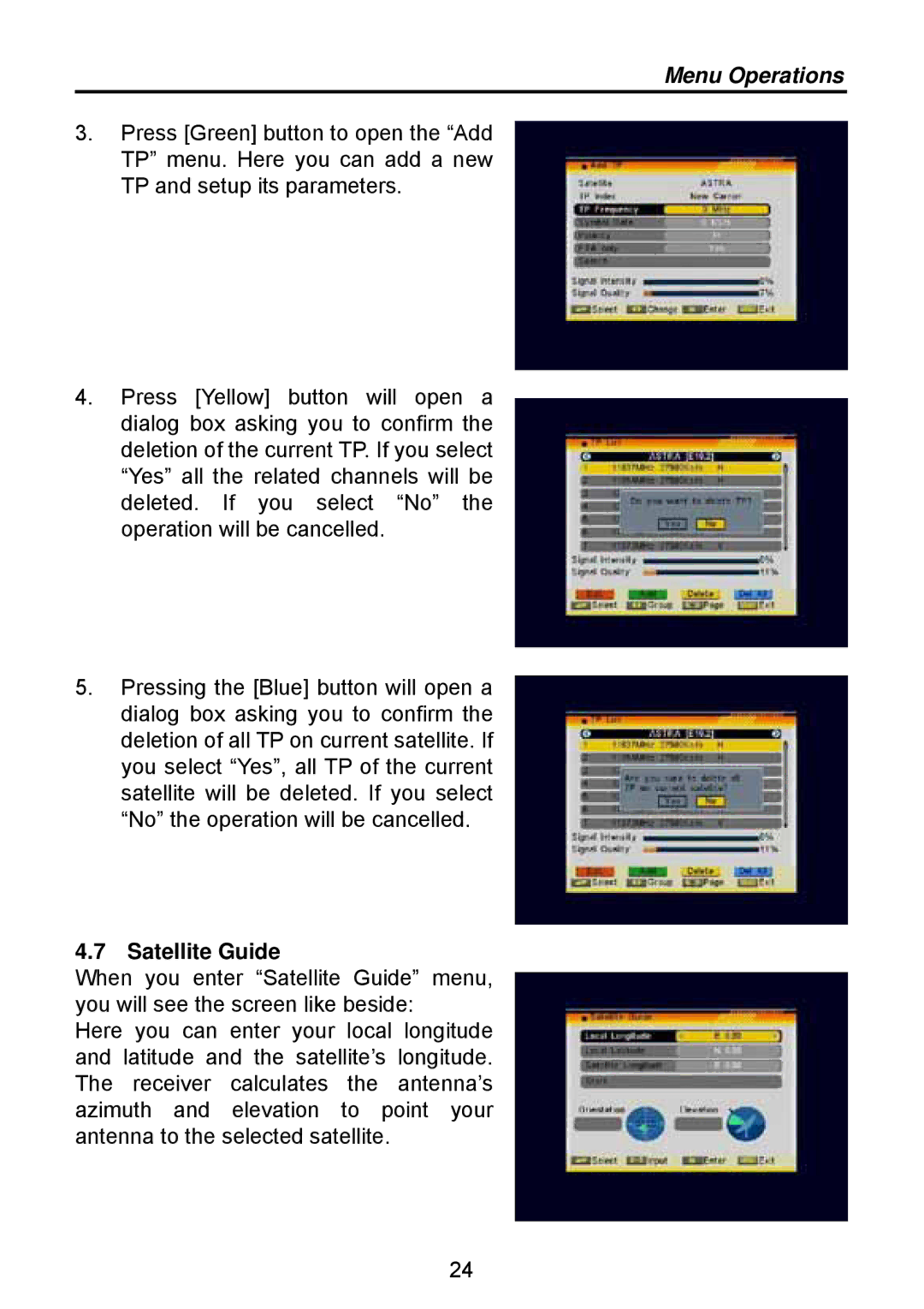 Triax TSR 1000 manual Satellite Guide 