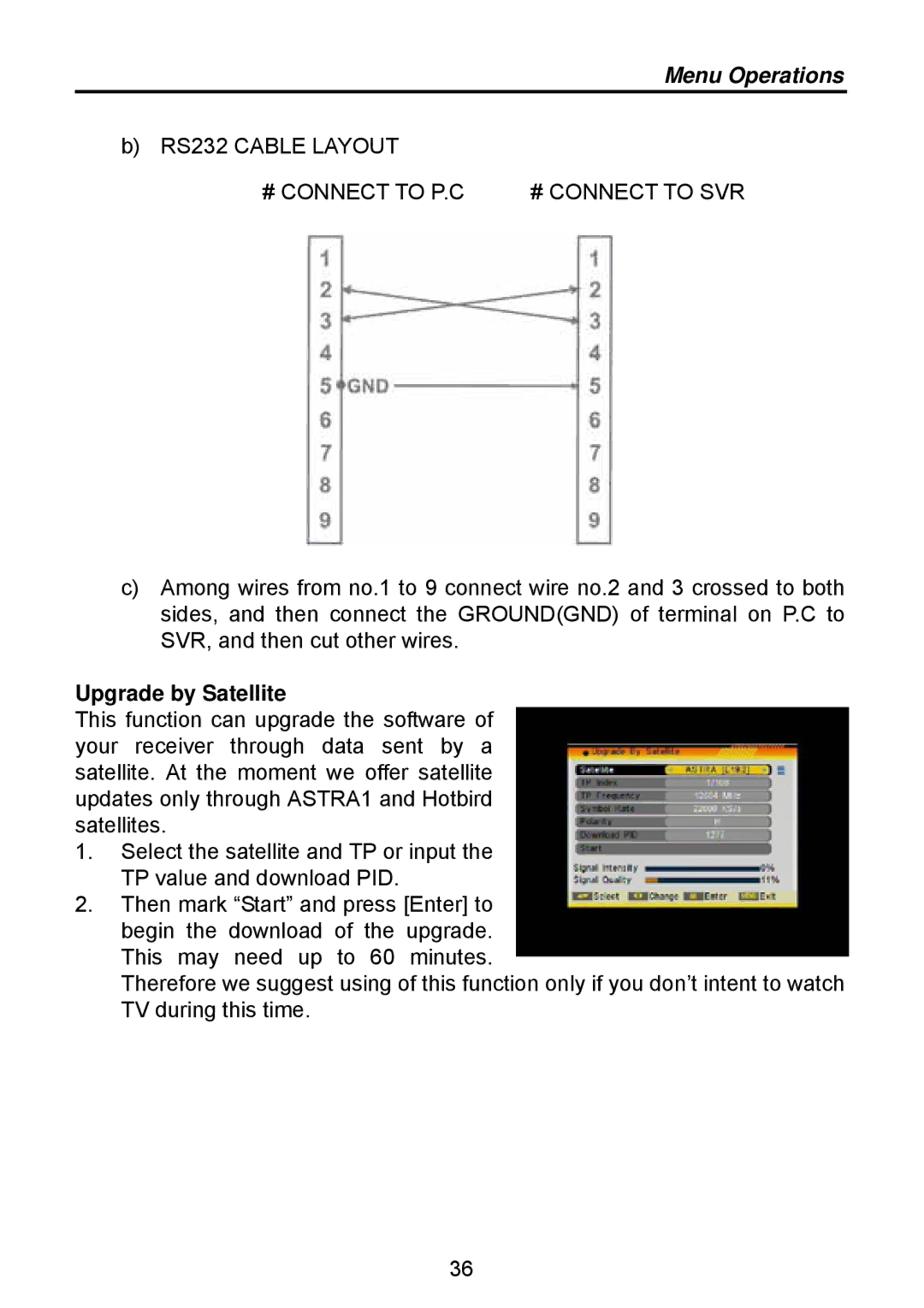 Triax TSR 1000 manual # Connect to P.C # Connect to SVR, Upgrade by Satellite 