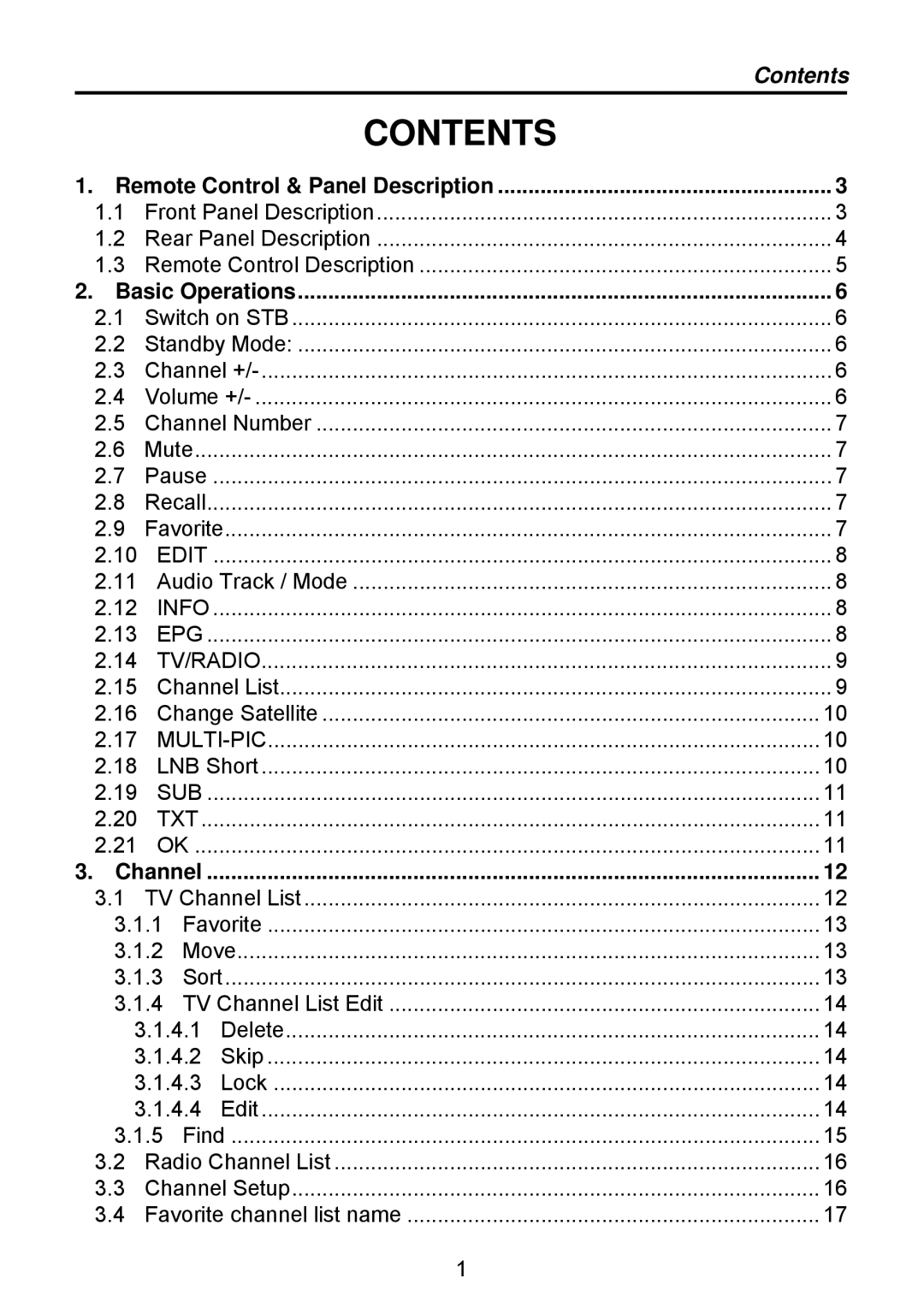 Triax TSR 1000 manual Contents 