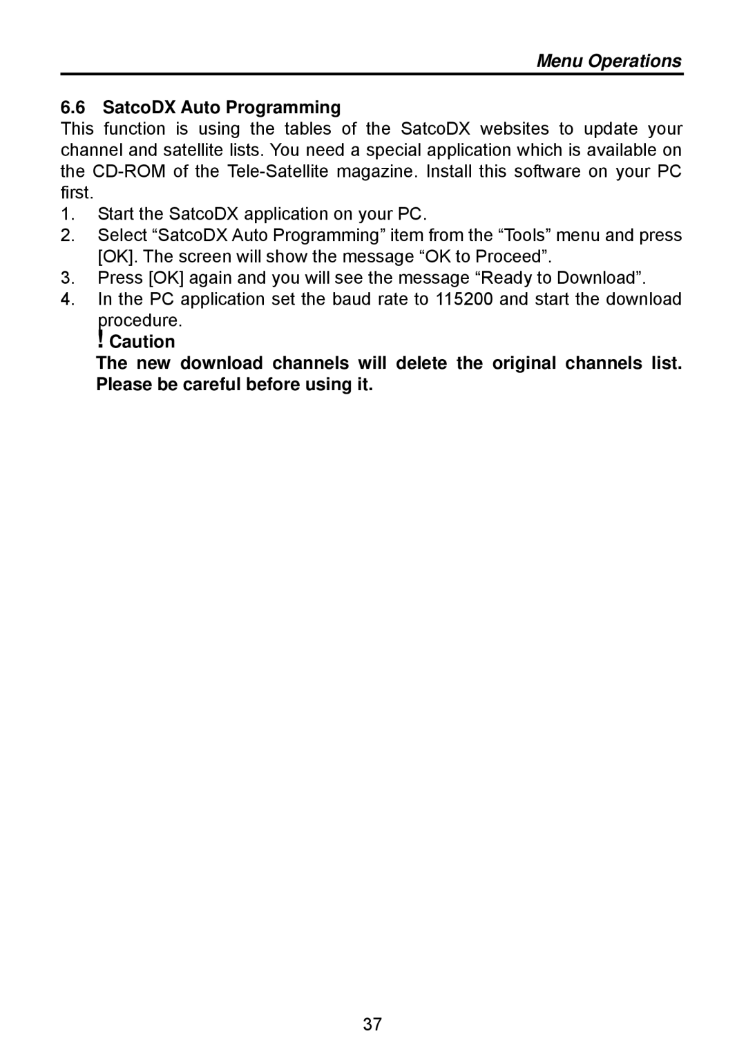 Triax TSR 1000 manual SatcoDX Auto Programming 