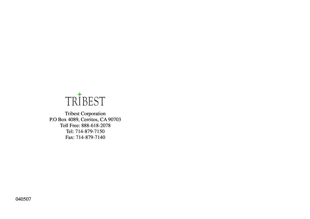 Tribest CS-1000 operation manual Tribest Corporation P.O Box 4089, Cerritos, CA Toll Free Tel Fax, 040507 