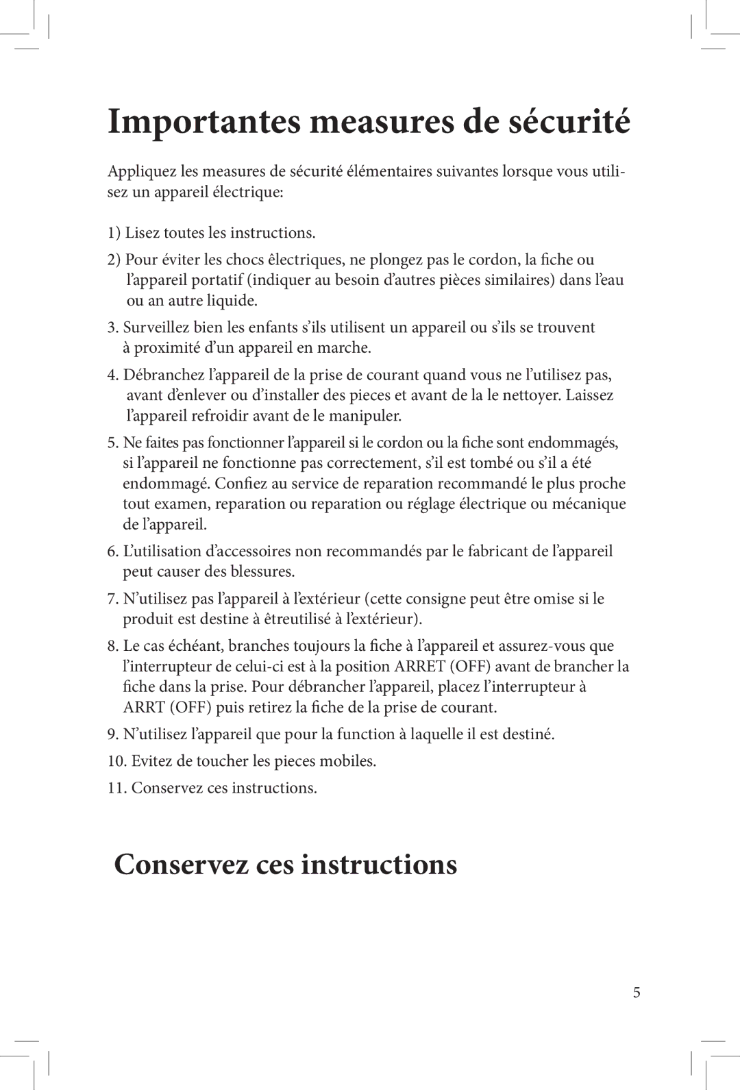 Tribest FL-3000 manual Importantes measures de sécurité 