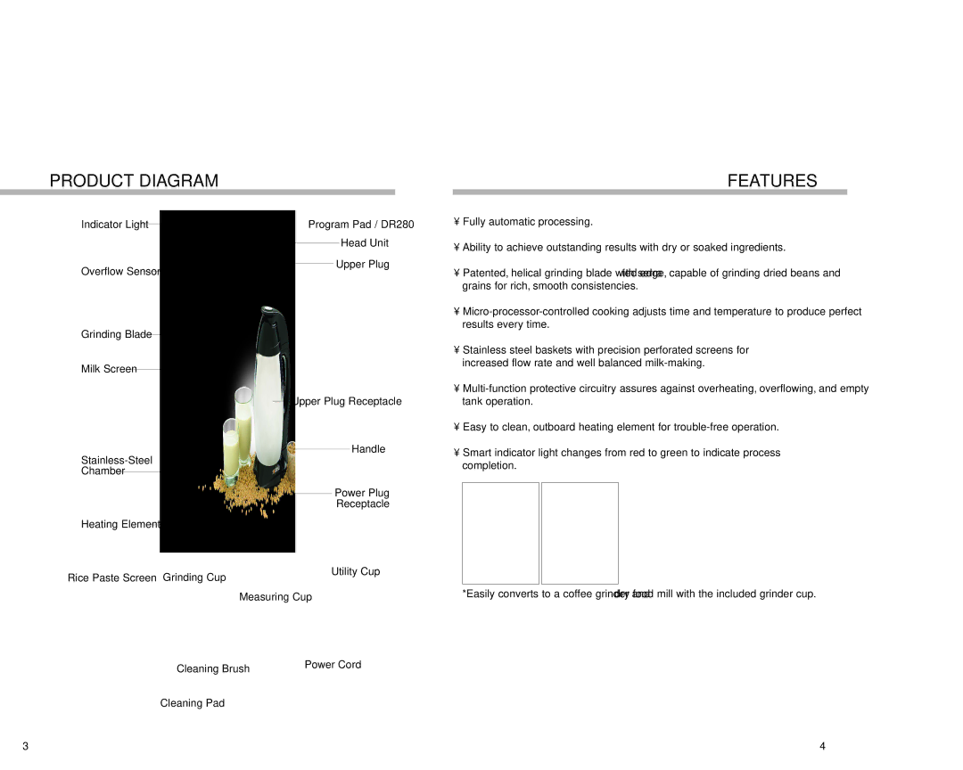 Tribest SB-130 manual Product Diagram Features 