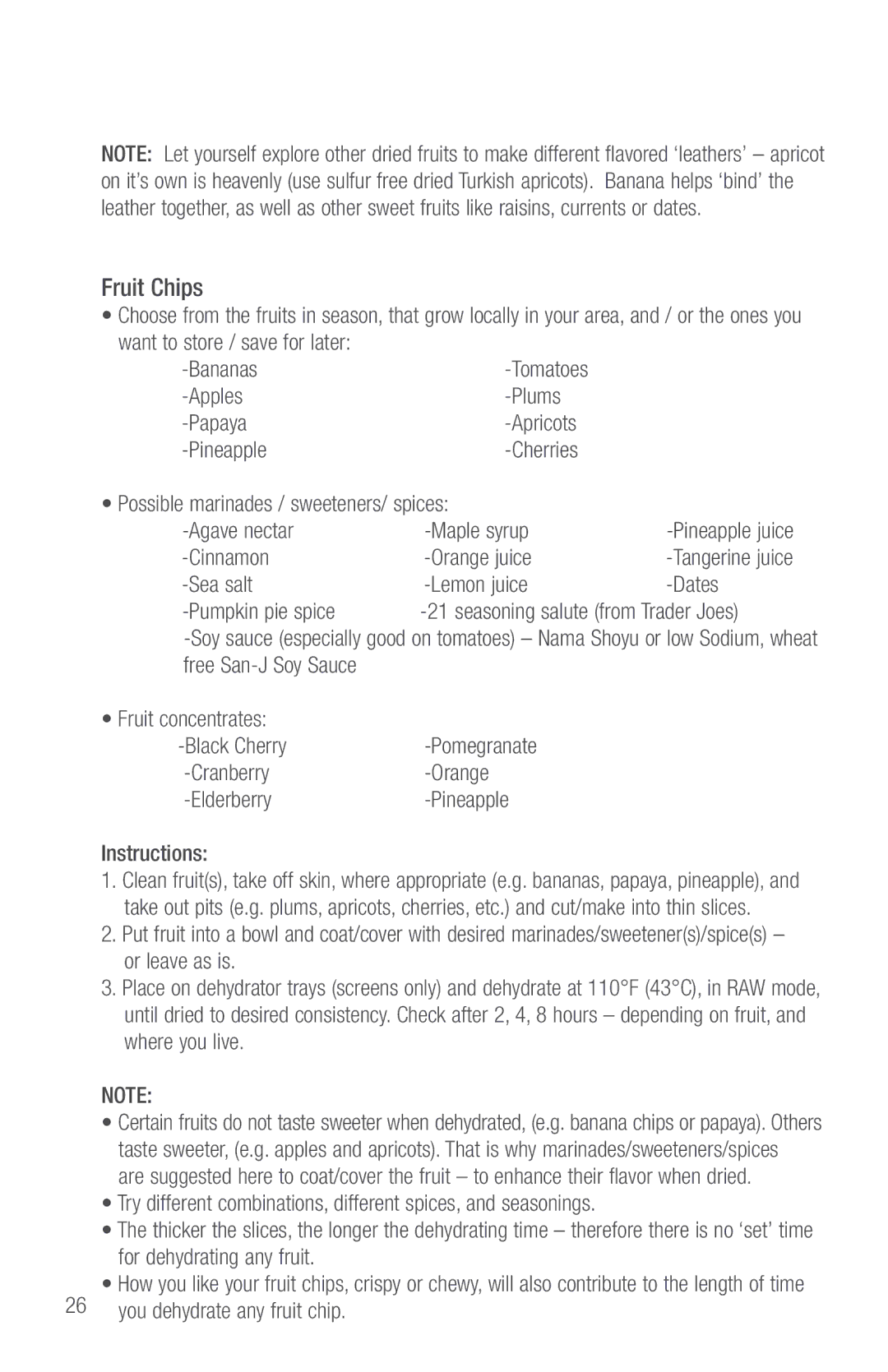 Tribest SD-P9000GP operation manual Fruit Chips 