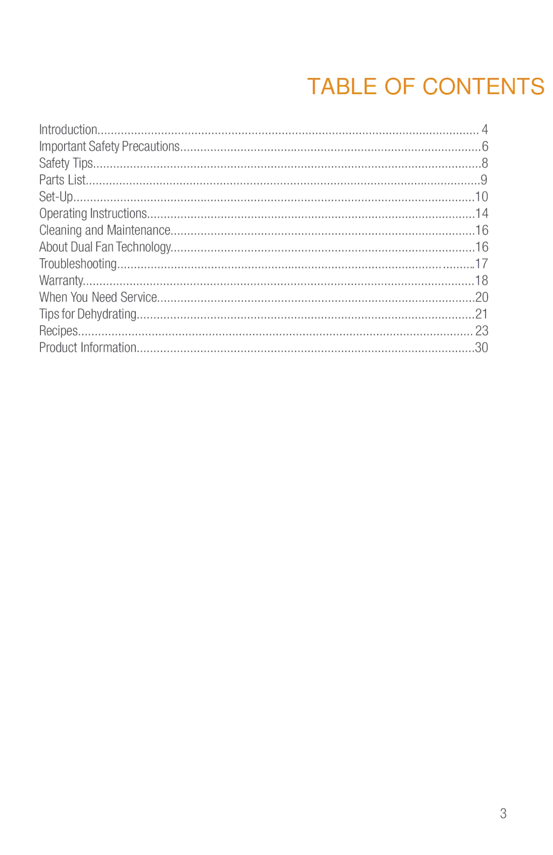 Tribest SD-P9000GP operation manual Table of Contents 