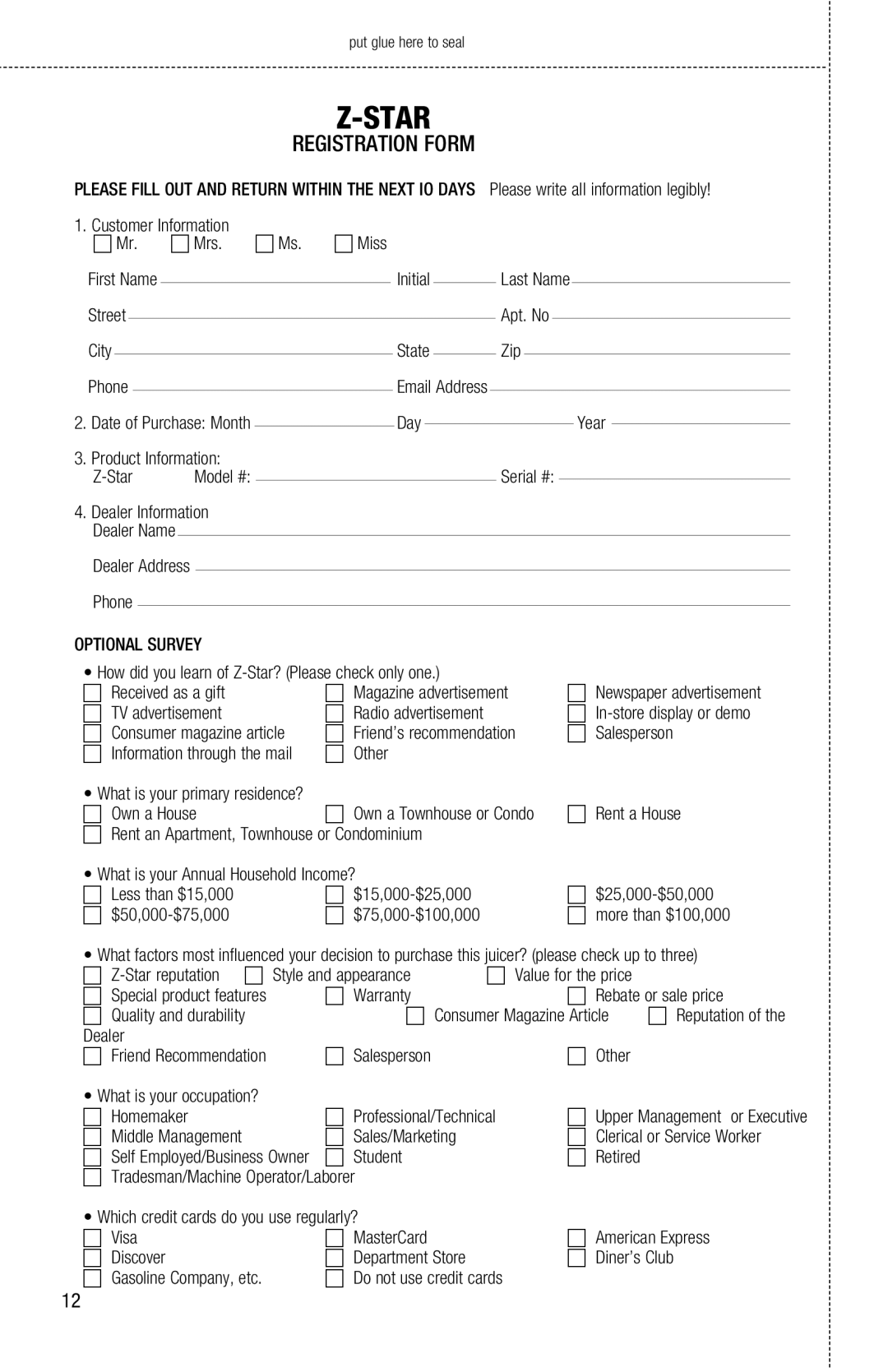 Tribest Z-610 instruction manual Star 