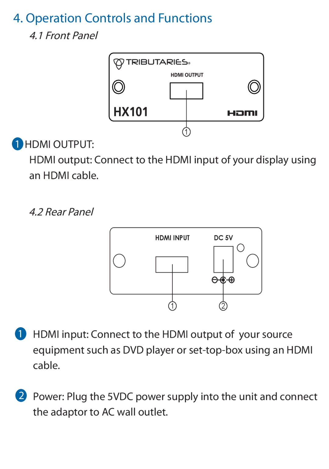 Tributaries HX101 manual Operation Controls and Functions, Rear Panel 