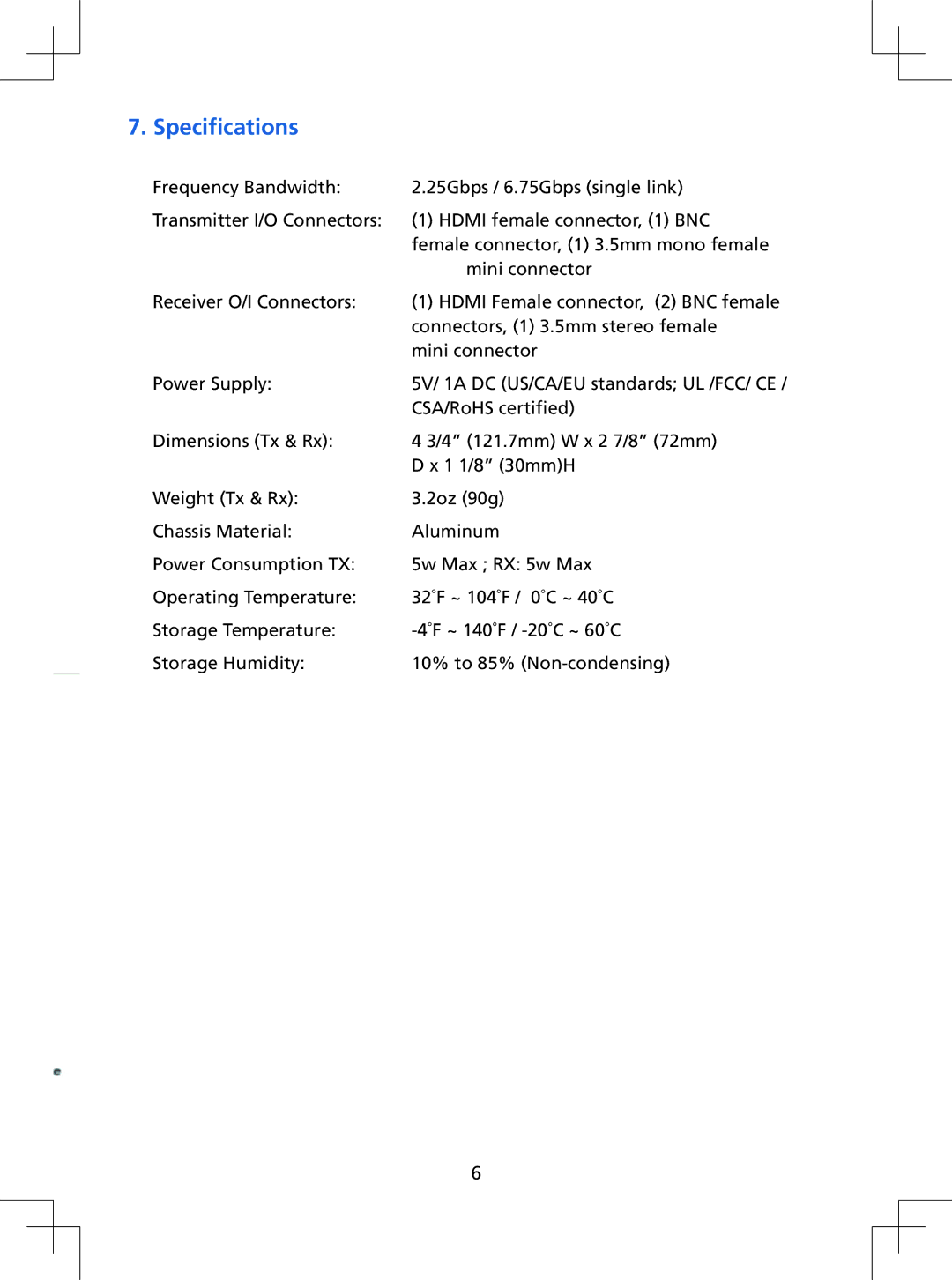 Tributaries HX1RG6 manual Specifications 