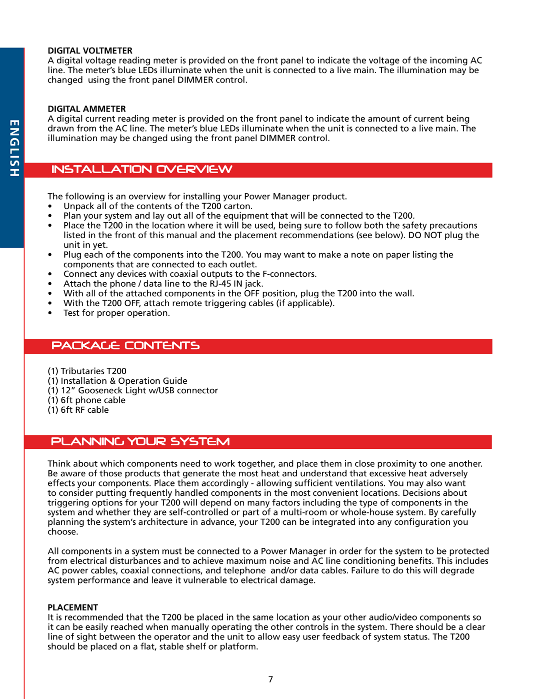 Tributaries T200 owner manual Installation overview, Package contents, Planning your system 