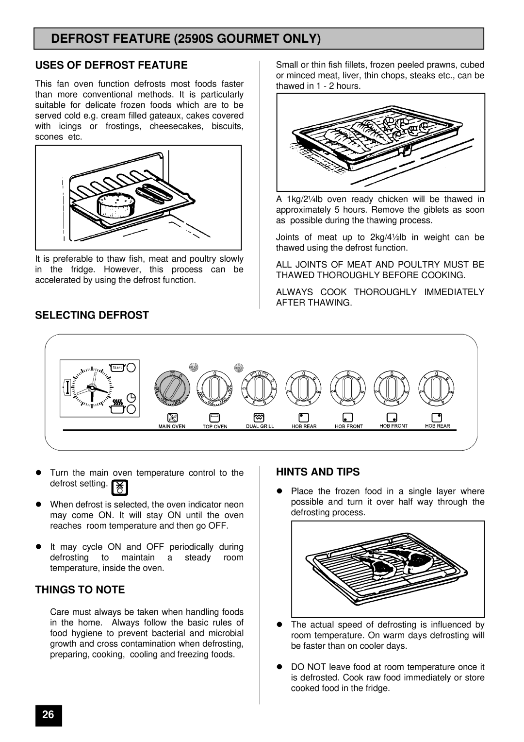 Tricity Bendix 2560S Defrost Feature 2590S Gourmet only, Uses of Defrost Feature, Selecting Defrost 