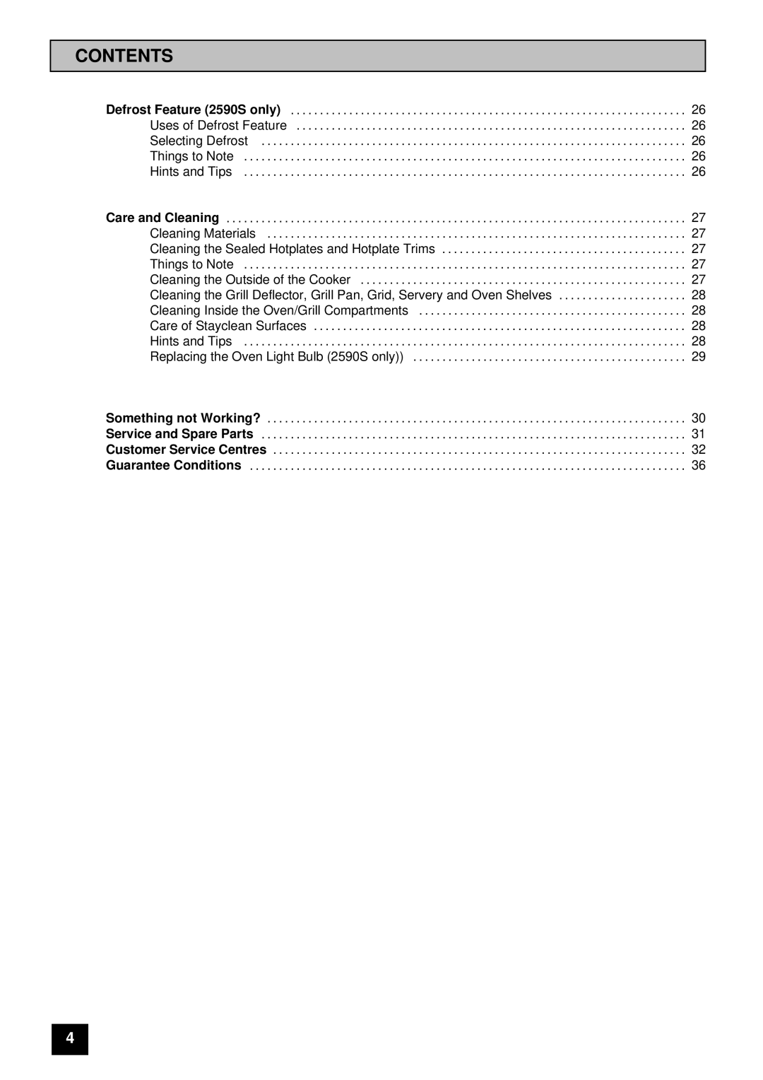 Tricity Bendix 2560S, 2590S installation instructions Contents 