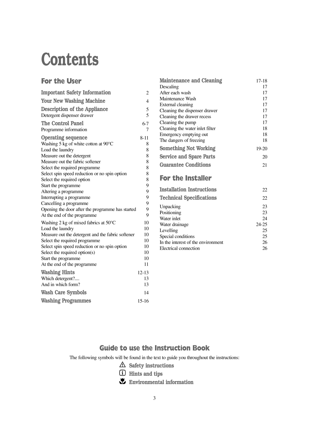 Tricity Bendix AW 1001 W installation instructions Contents 