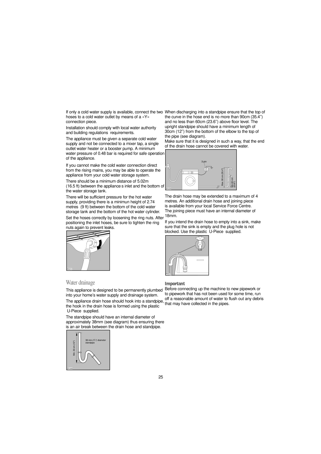 Tricity Bendix AW 1054 W installation instructions Water drainage 