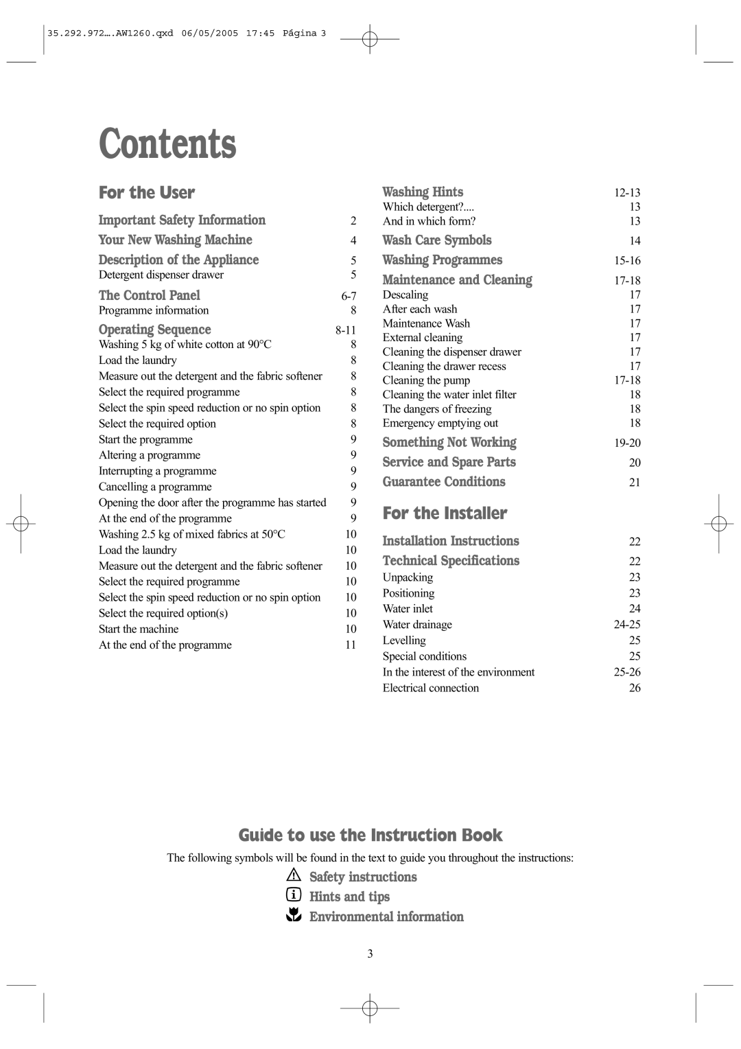 Tricity Bendix AW 1260 W installation instructions Contents 